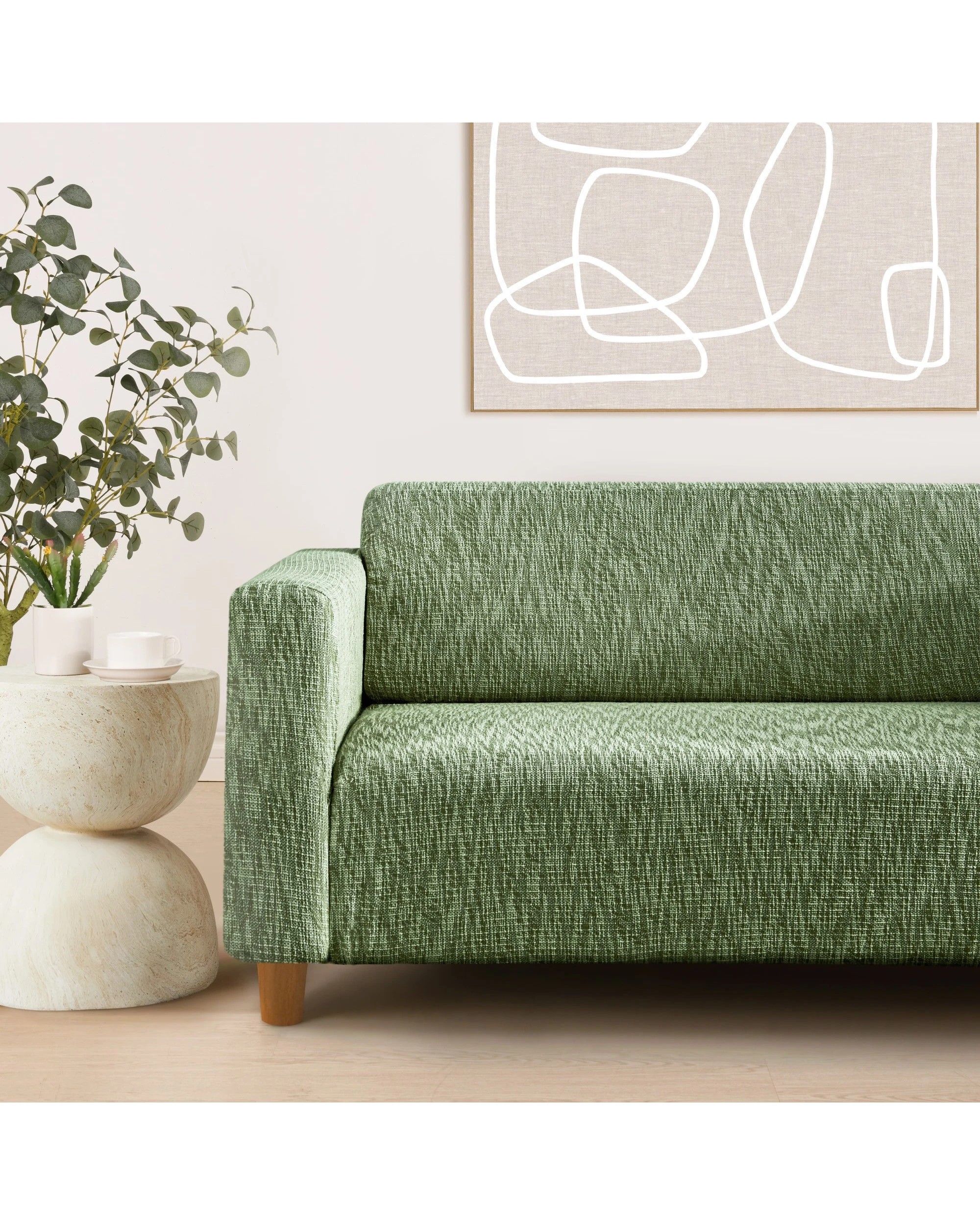 1 Sherwood Faux Linen Stretch Fit Couch Sofa Cover 2 Seater - Eden Green, 1 of 7