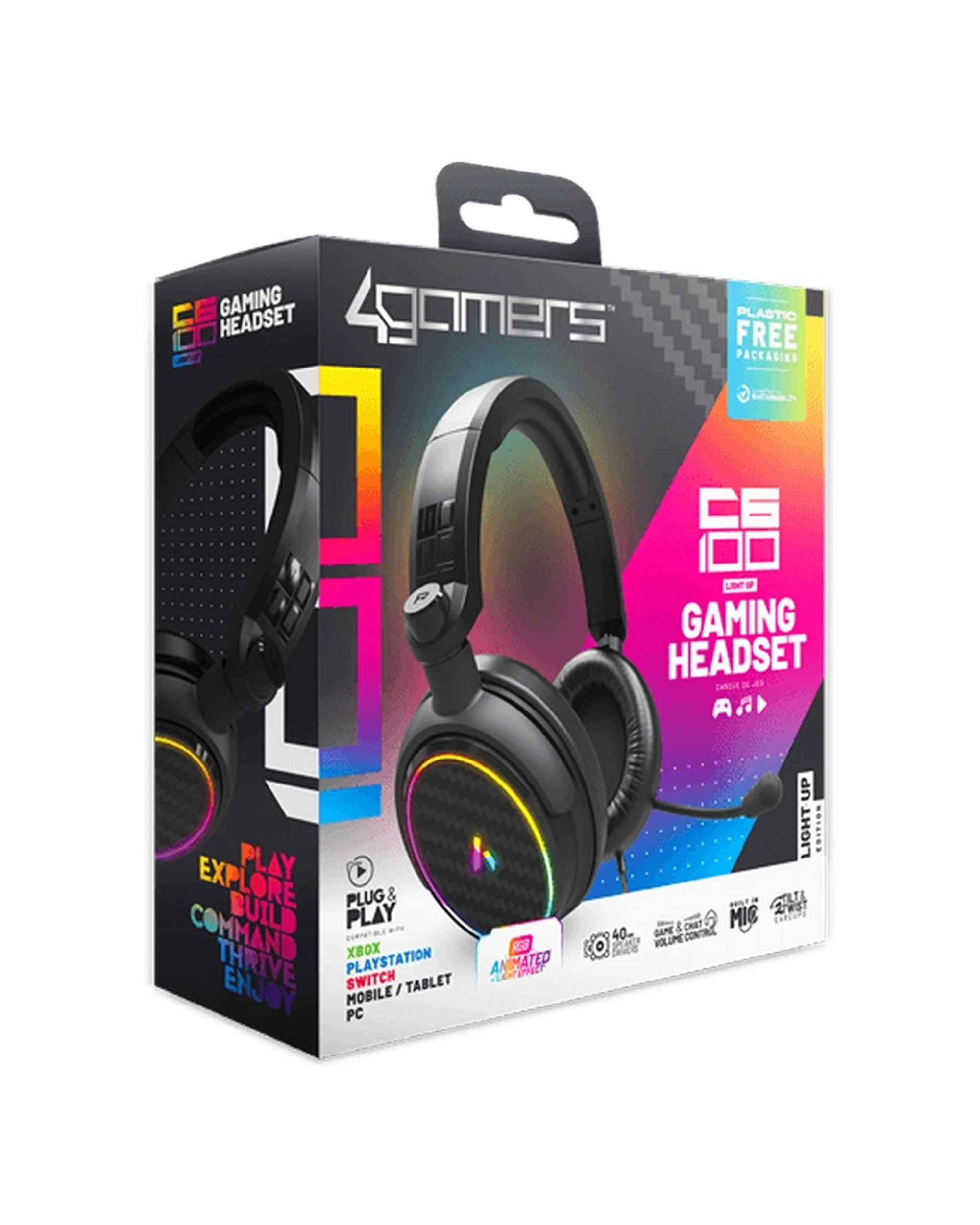 2 4Gamers Gaming Headset Wired Over Ear Multiplatform LED Lighting Mic 3.5mm - Black, 2 of 5