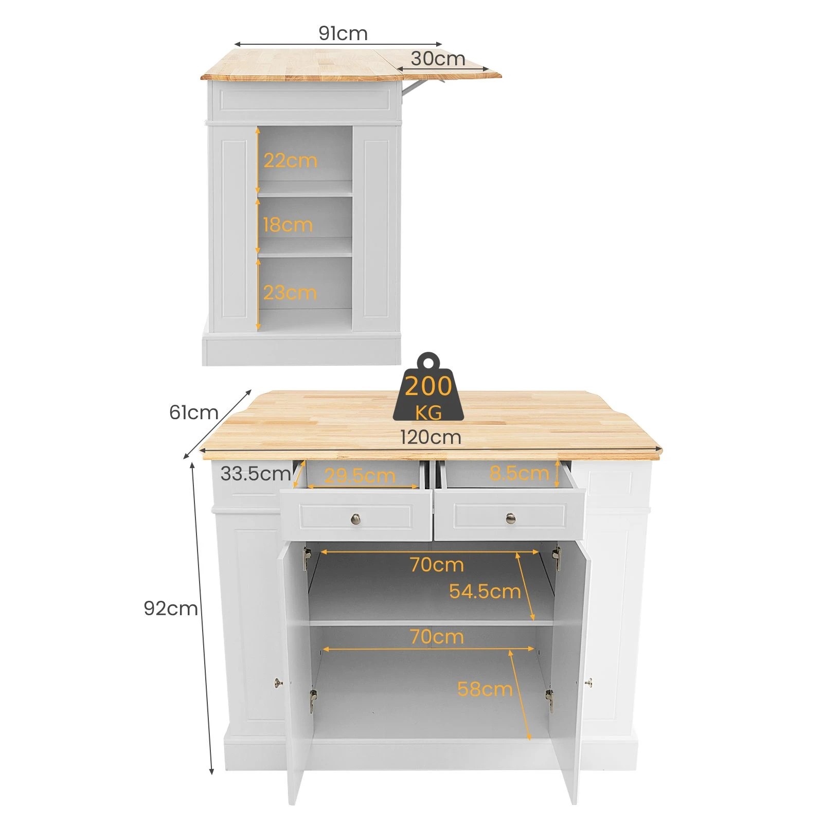 4 Costway Kitchen Island Mobile Trolley White, 4 of 5