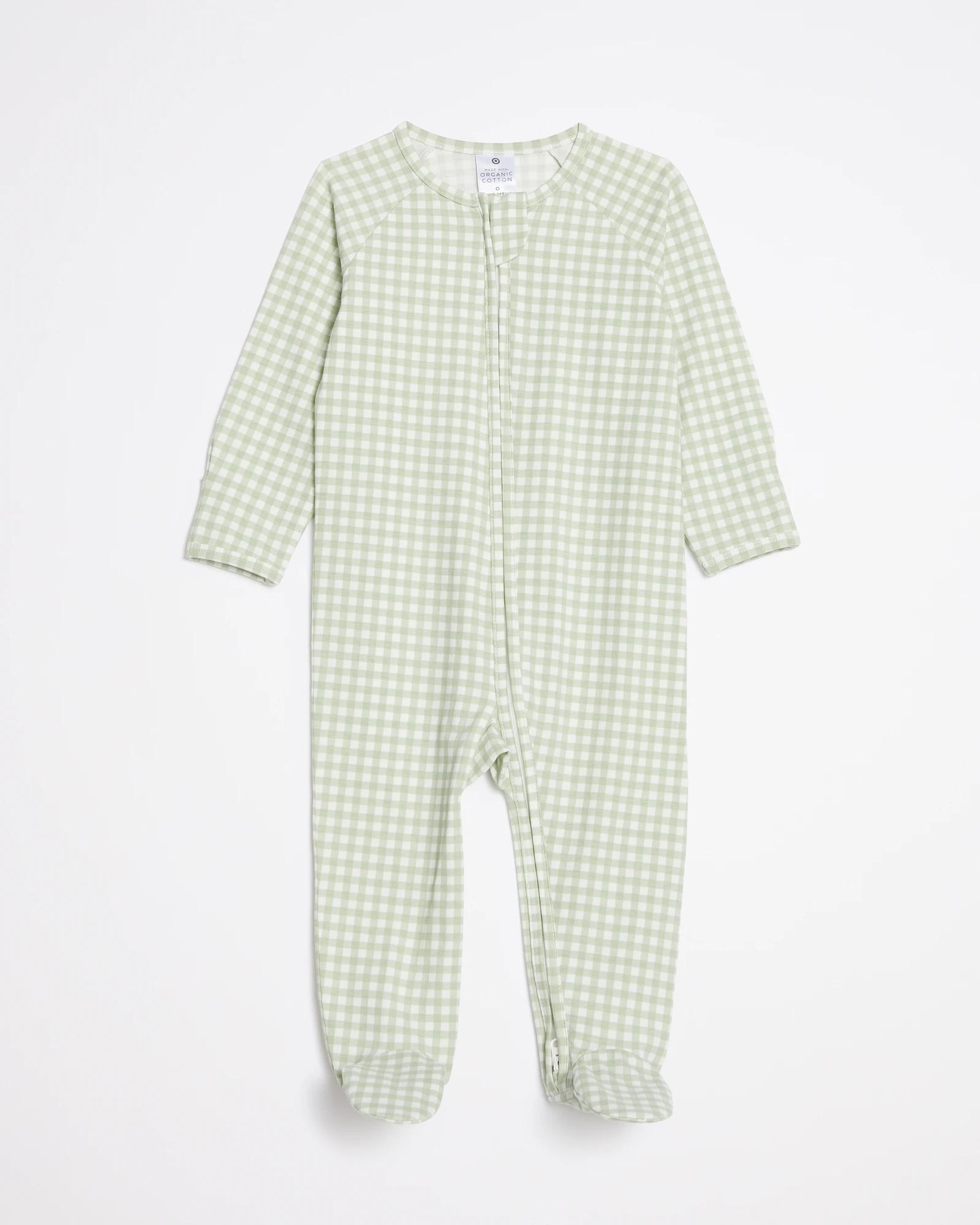 1 Target Baby Organic Cotton Print Zip Coverall GREEN GINGHAM, 1 of 3
