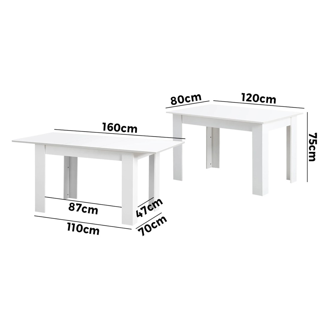 8 Oikiture 160cm Extendable Dining Table Kitchen Restaurant Cafe Table
 - White, 8 of 8
