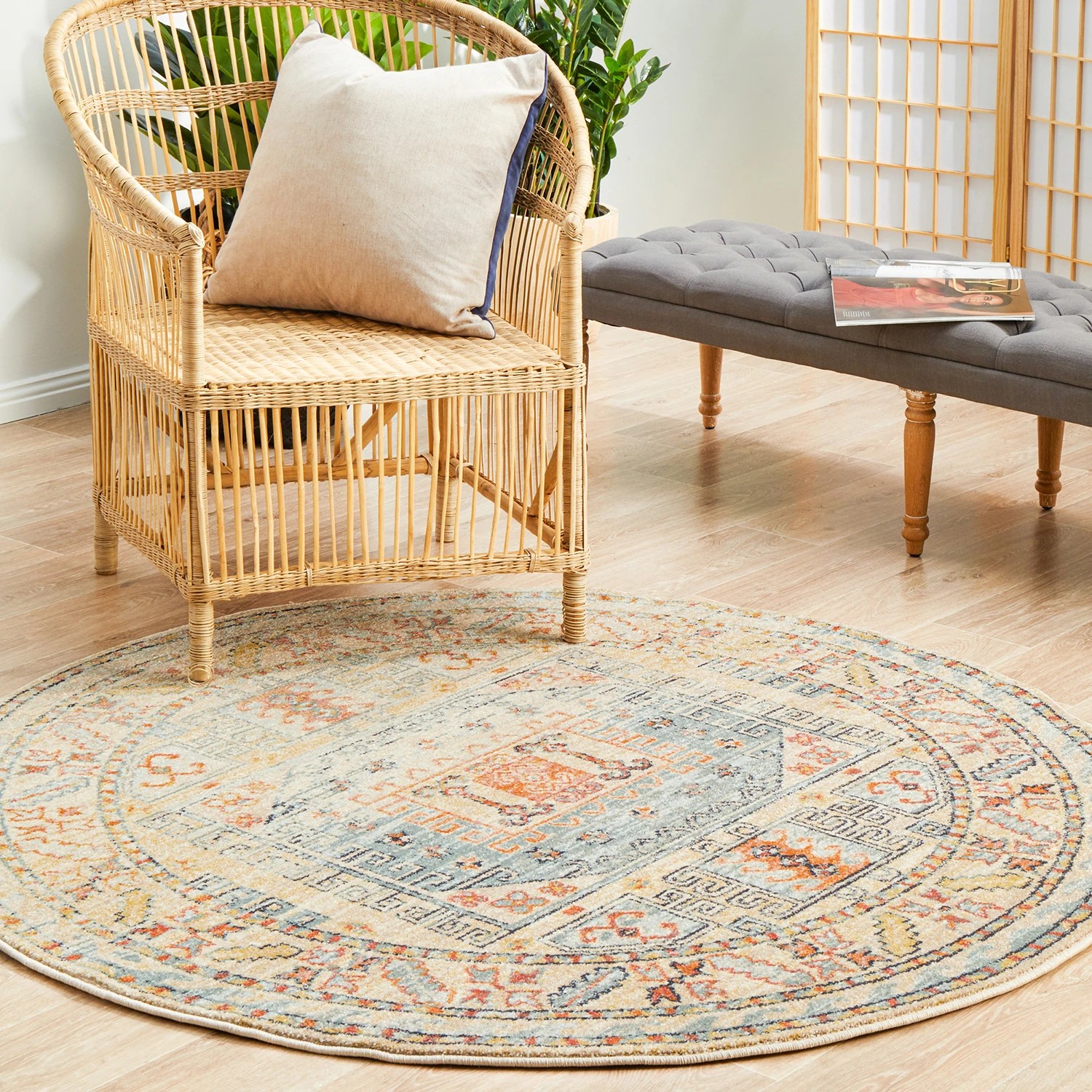 3 Common Ground Rugs Eterna 859 240x240cm - Large Round Power Loomed Pet Friendly Rug - Beige, 3 of 9