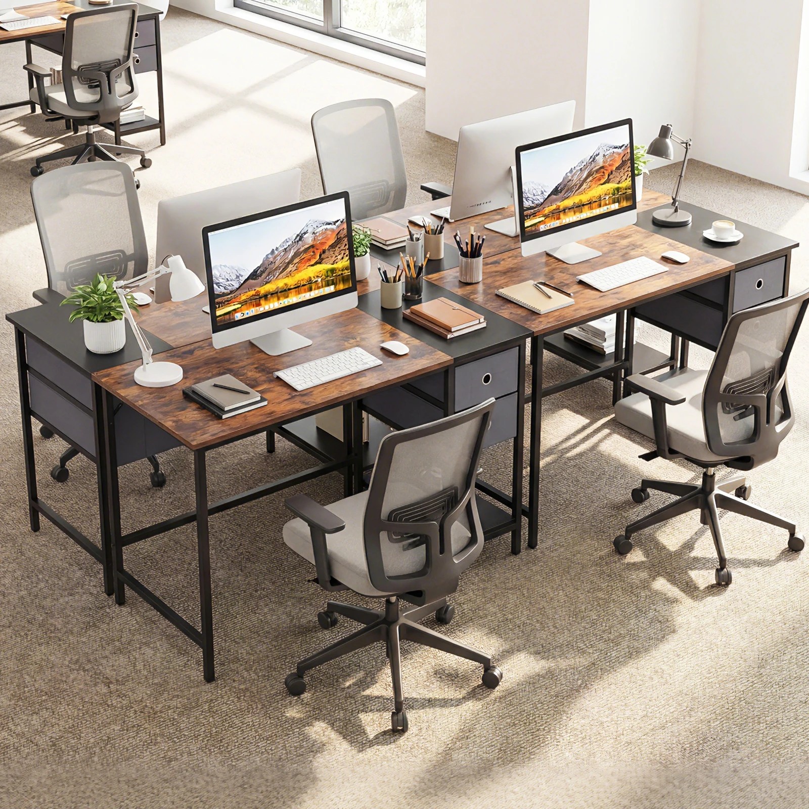 5 Costway 120cm Computer Desk w/Removable Drawers Study Workstation, 5 of 6