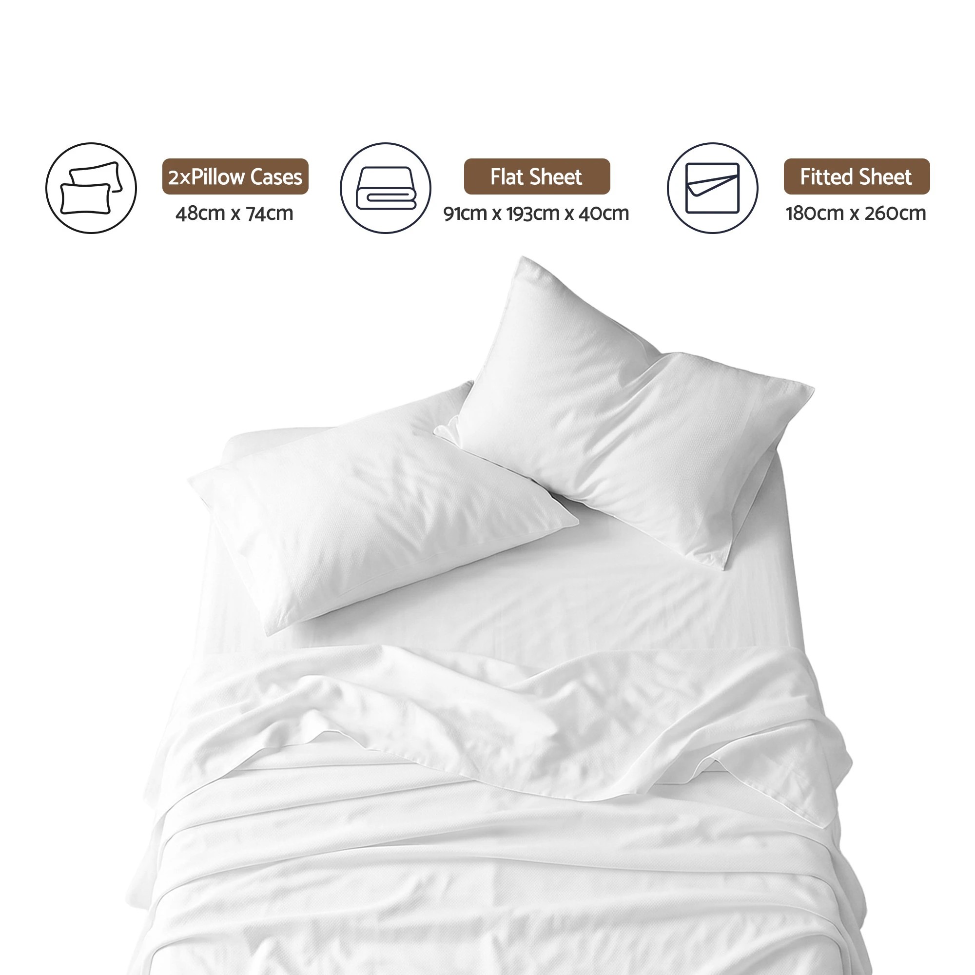 2 Giselle Bedding 500TC 100% Cotton Bed Sheet Set Includes Fitted Sheet 40cm Deep Pocket - Single Bed - White, 2 of 10