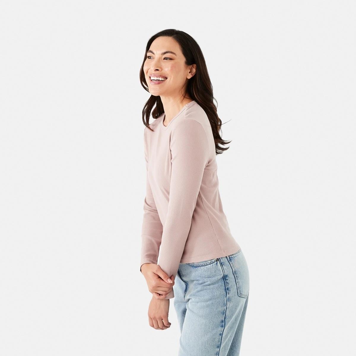 3 Long Sleeve Rib Crew T-shirt Modest Pnk, 3 of 6