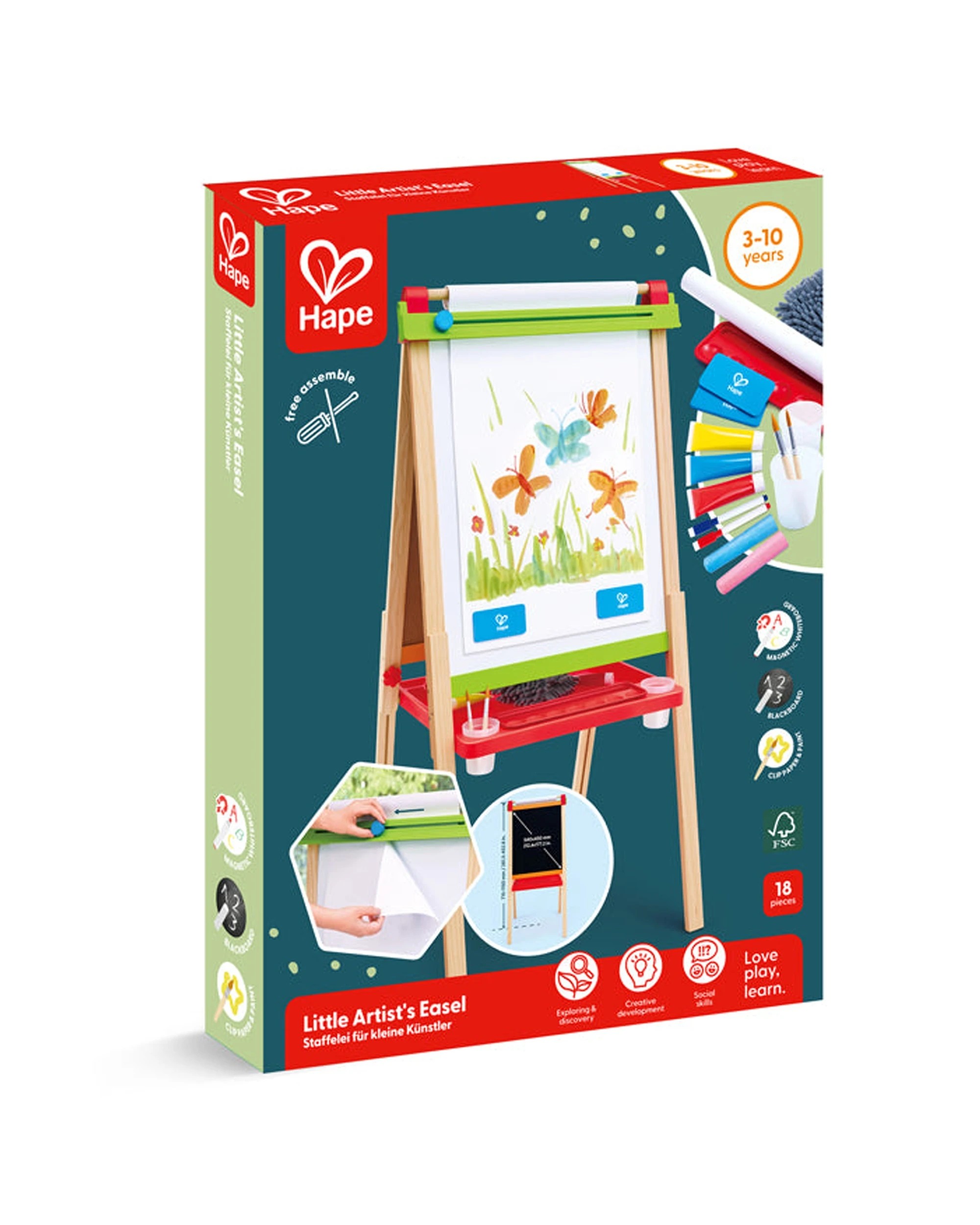2 Hape Little Artist's Kids Easel Double-Sided Adjustable Height Whiteboard - Multi, 2 of 3