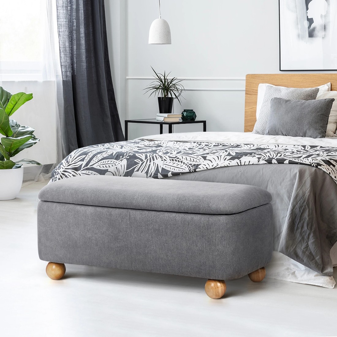 4 Oikiture Storage Ottoman Chest Ball Feet Linen - Grey, 4 of 10