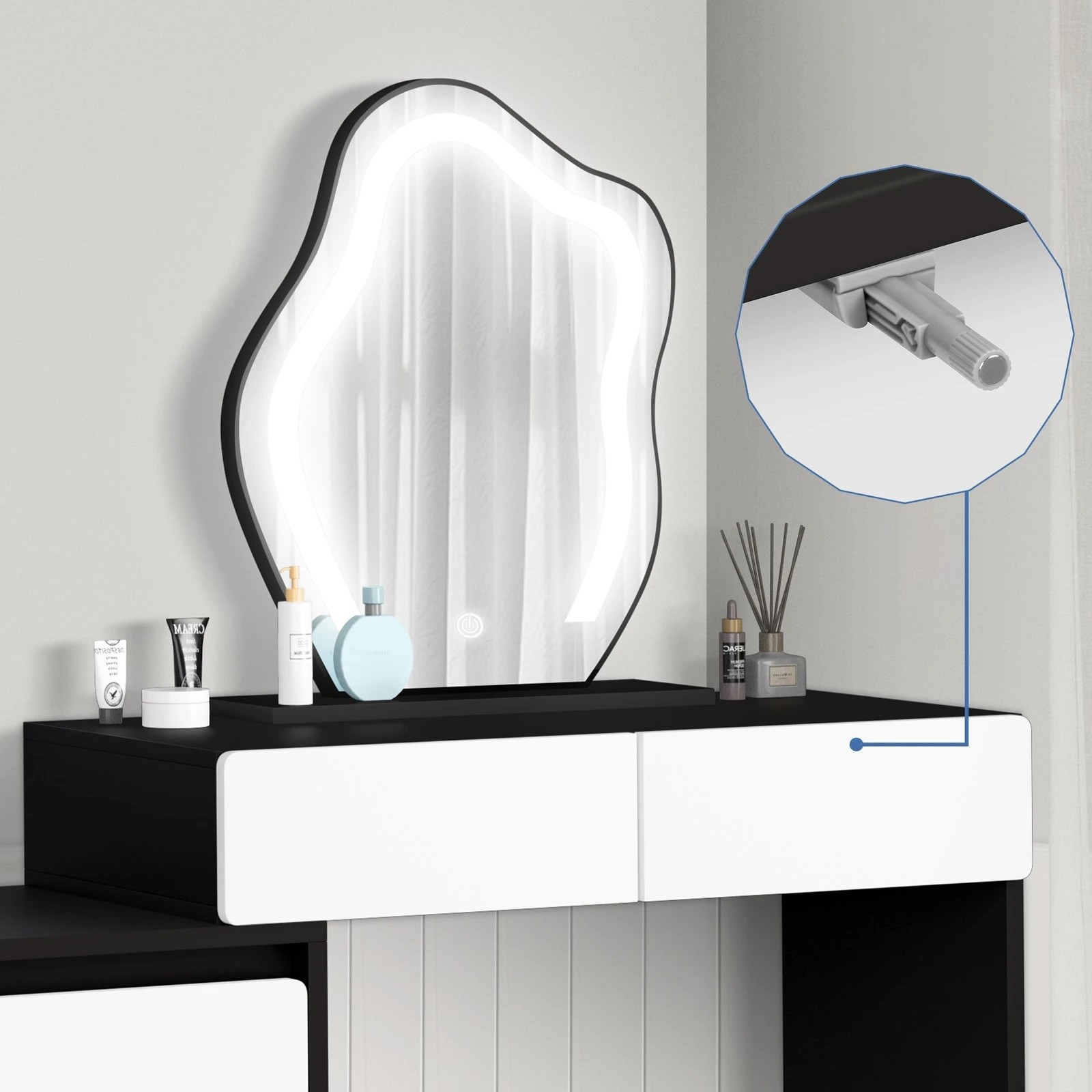 3 Alfordson Dressing Table Stool Set Makeup Mirror Desk LED 8 Drawers - Black White, 3 of 10