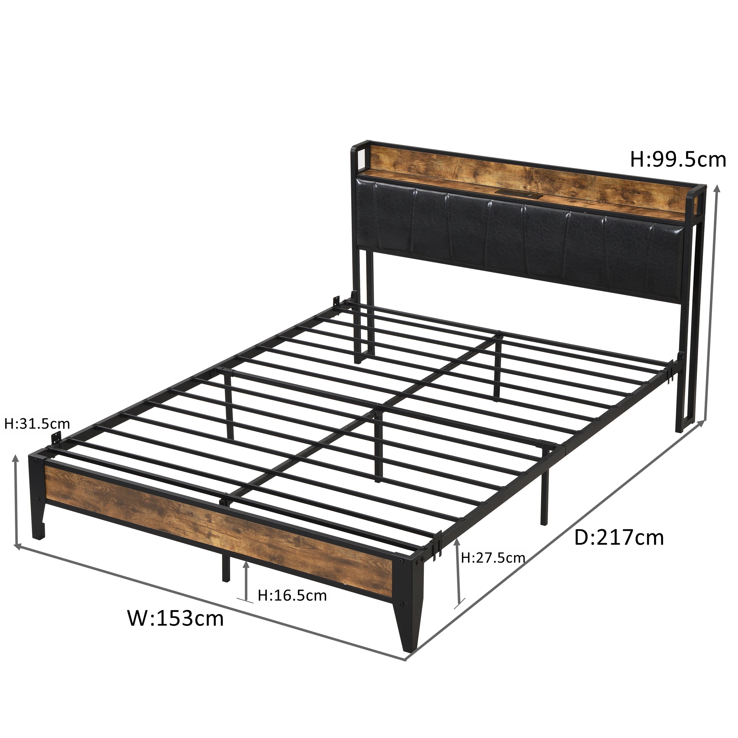 10 IHOMDEC BED03 Queen Bed Frame Charging Station - Brown - Brown, 10 of 10