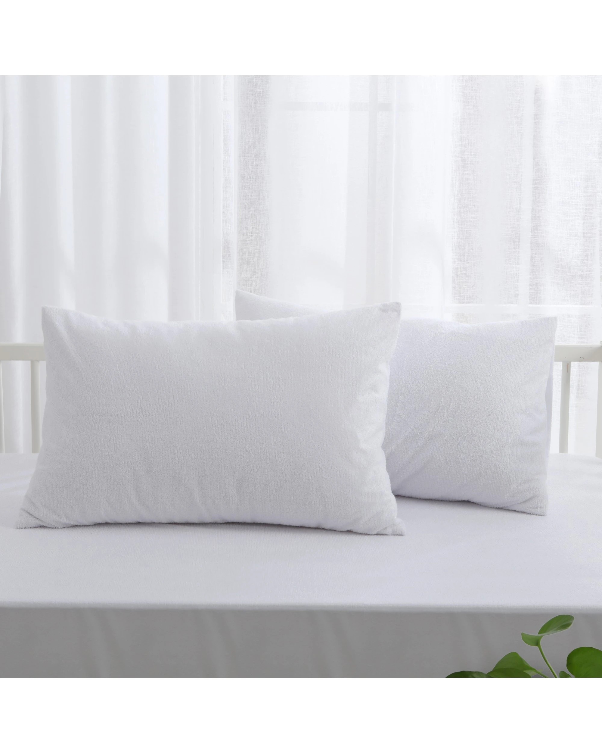 1 Dreamaker Baby Bamboo Terry Baby Waterproof Pillow Protector 2 Pack - COT size - White, 1 of 8