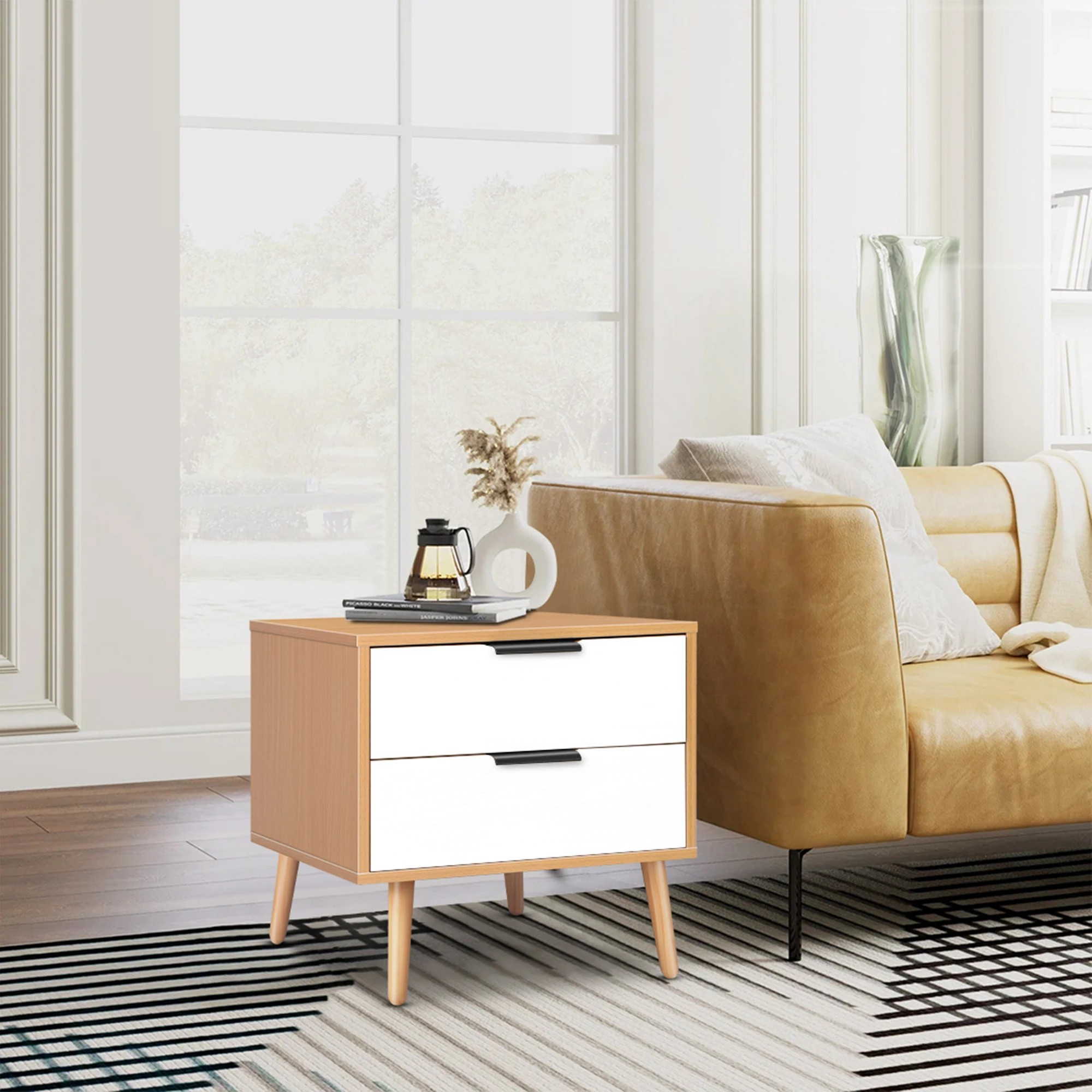 4 Alfordson Bedside Table Nightstand Side Storage Cabinet Scandinavian - Wood White, 4 of 10