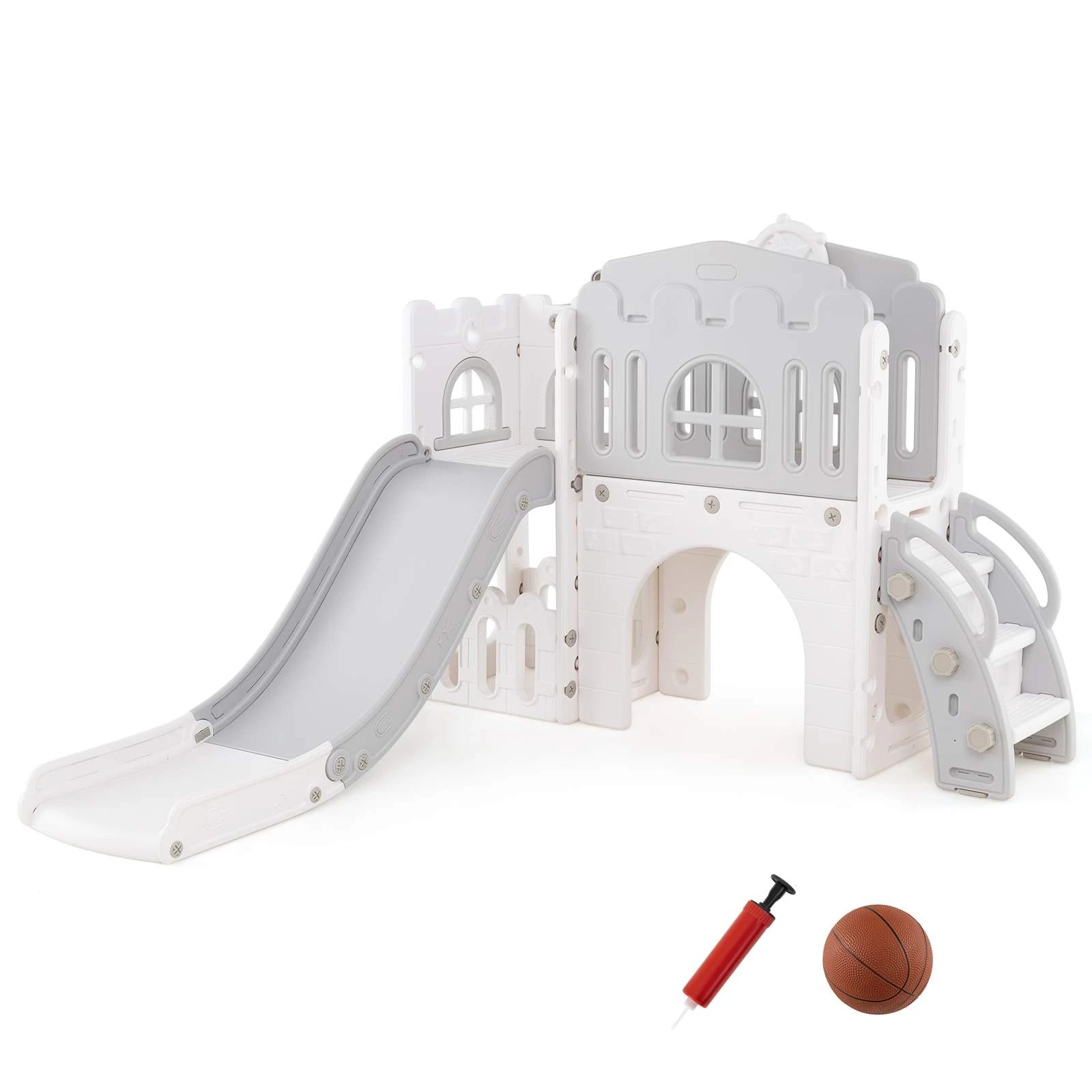 1 Costway 9-in-1 Slide Set Climber w/Basketball Grey, 1 of 2