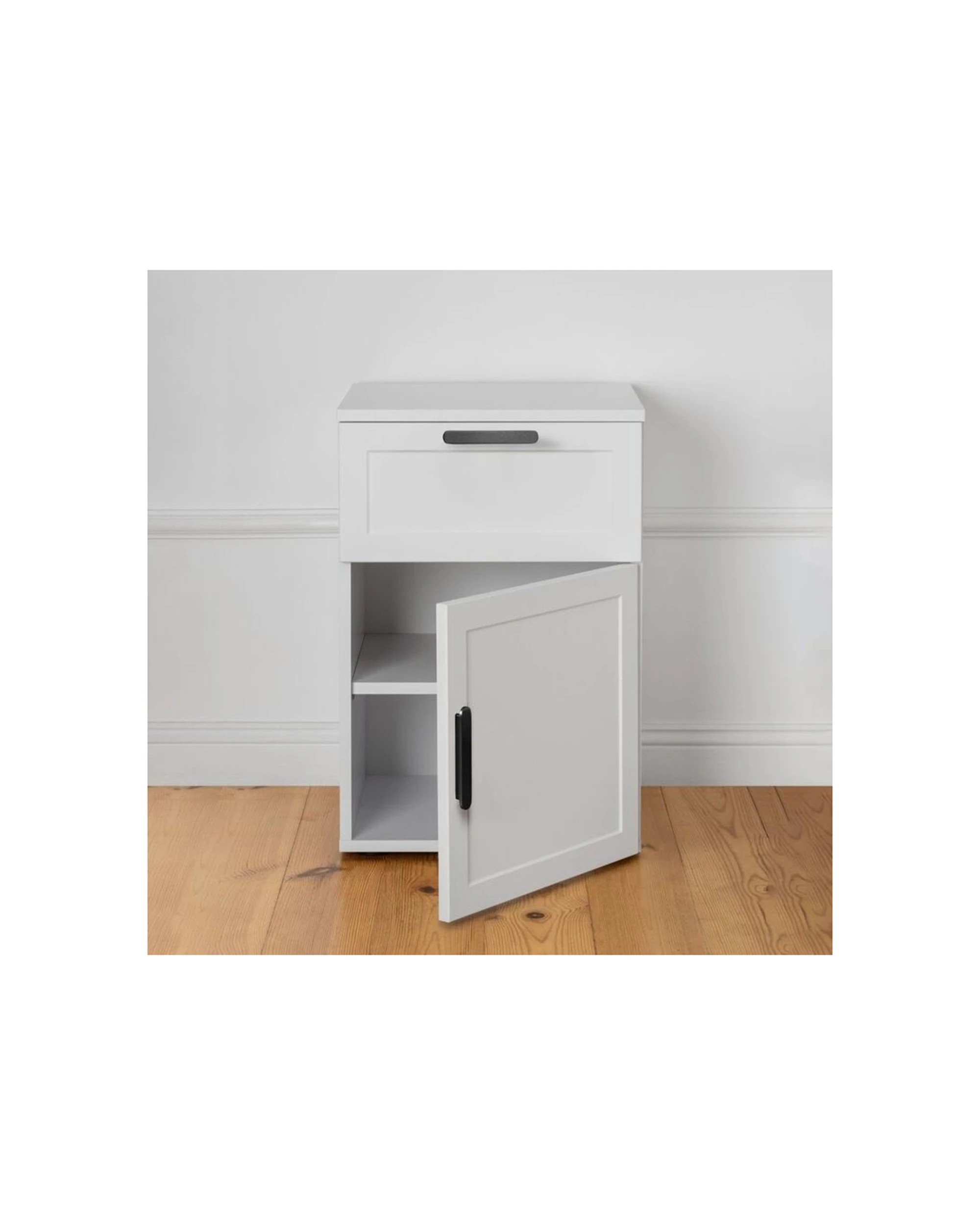 3 European Cabinetry Porto Bedside Table Hamptons Oval Handle - White, 3 of 4