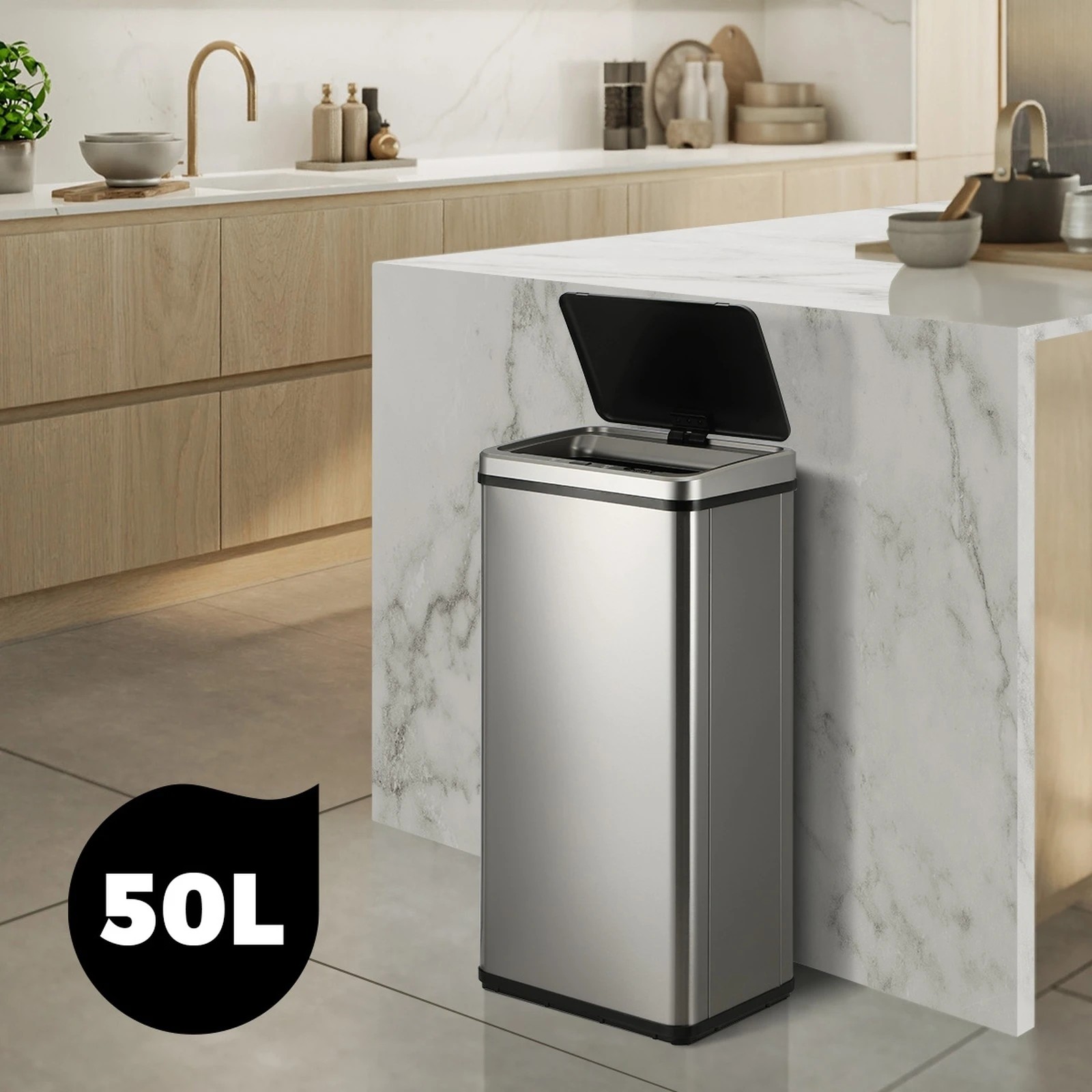 5 Oikiture 50L Motion Sensor Bin Automatic Rubbish Trash Can - Silver, 5 of 10