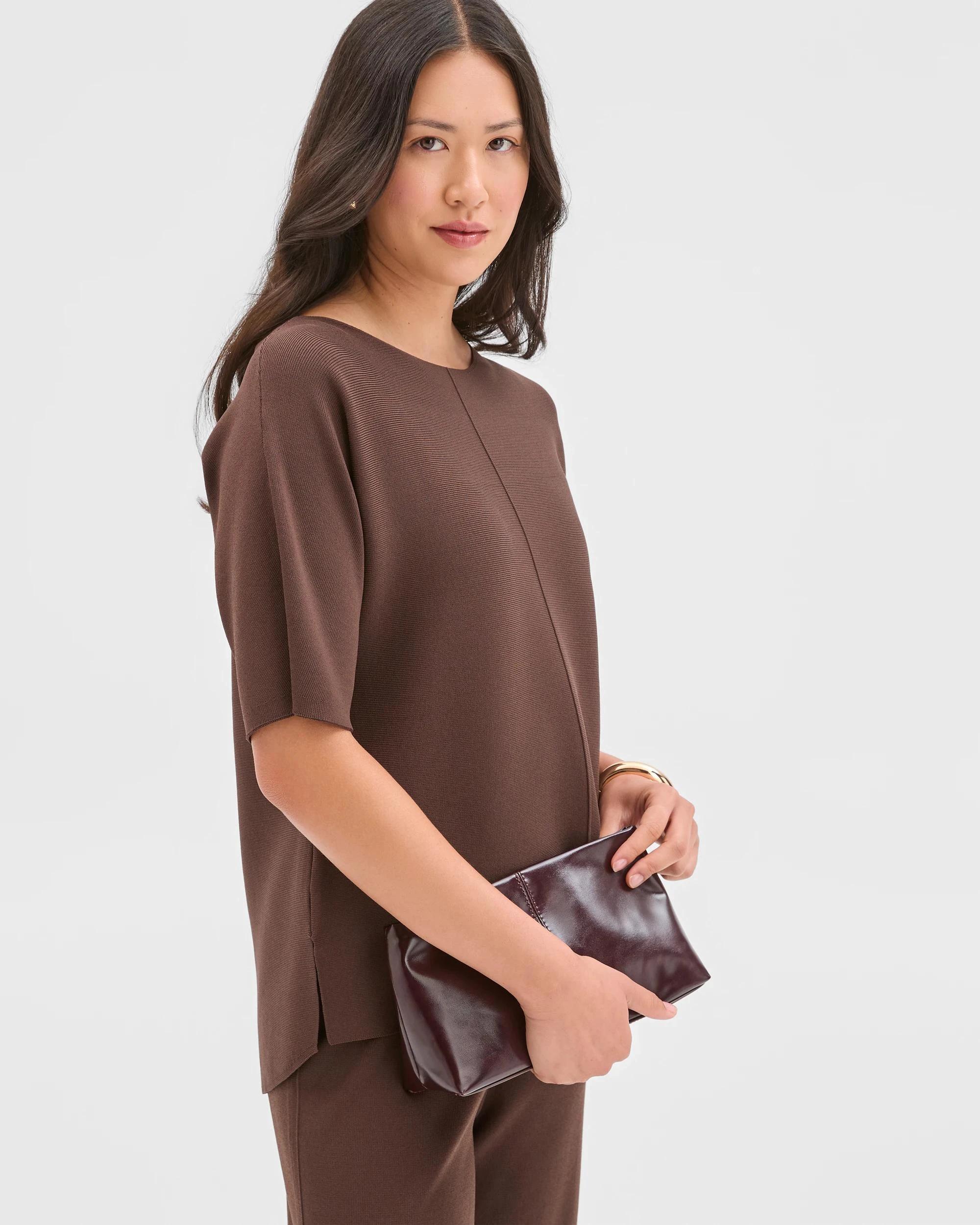 4 Preview Short Sleeve Crepe Knit T-Shirt GANACHE, 4 of 6