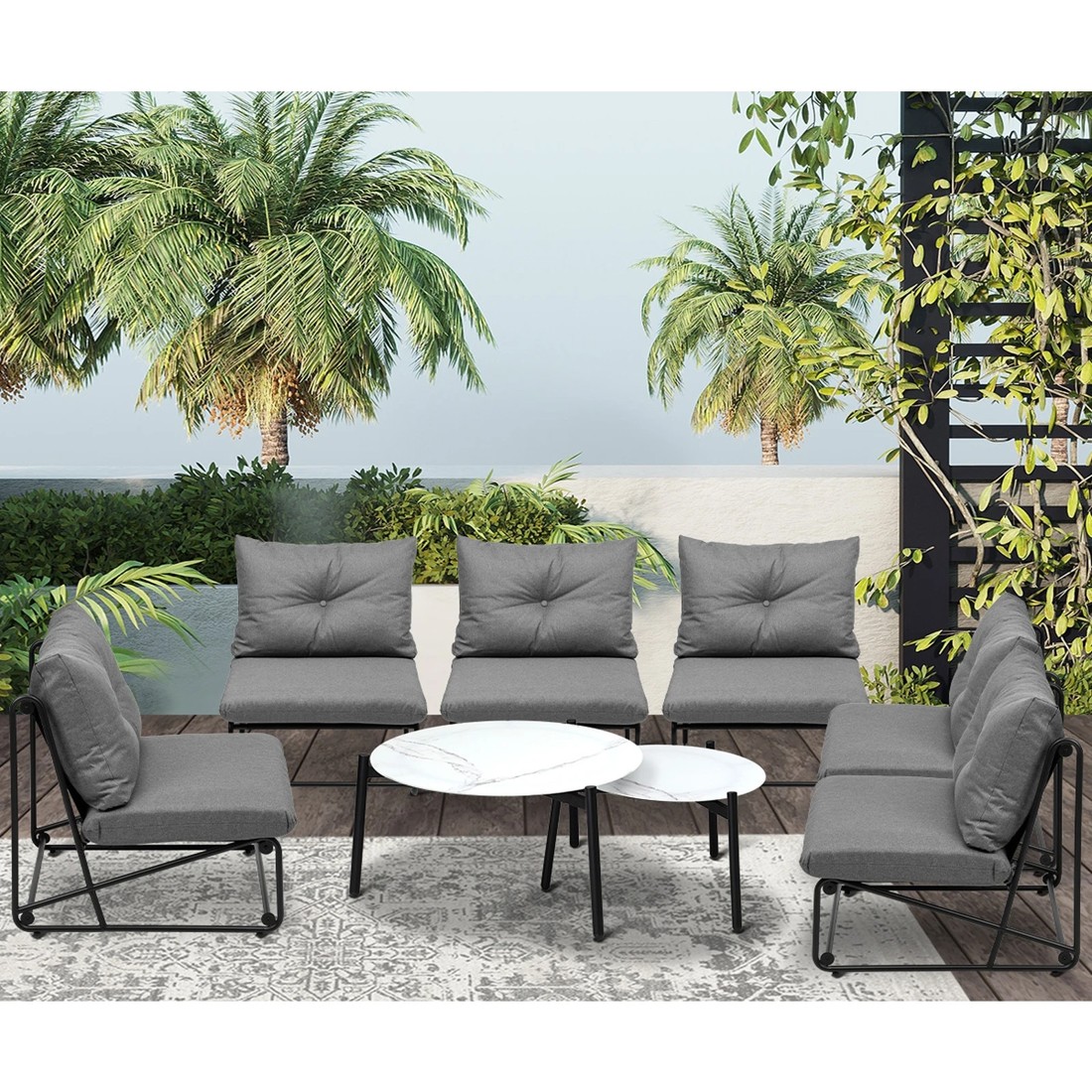 4 Livsip Outdoor Furniture Sofa Set 8-Piece Lounge Setting Table Chairs - Grey, 4 of 9