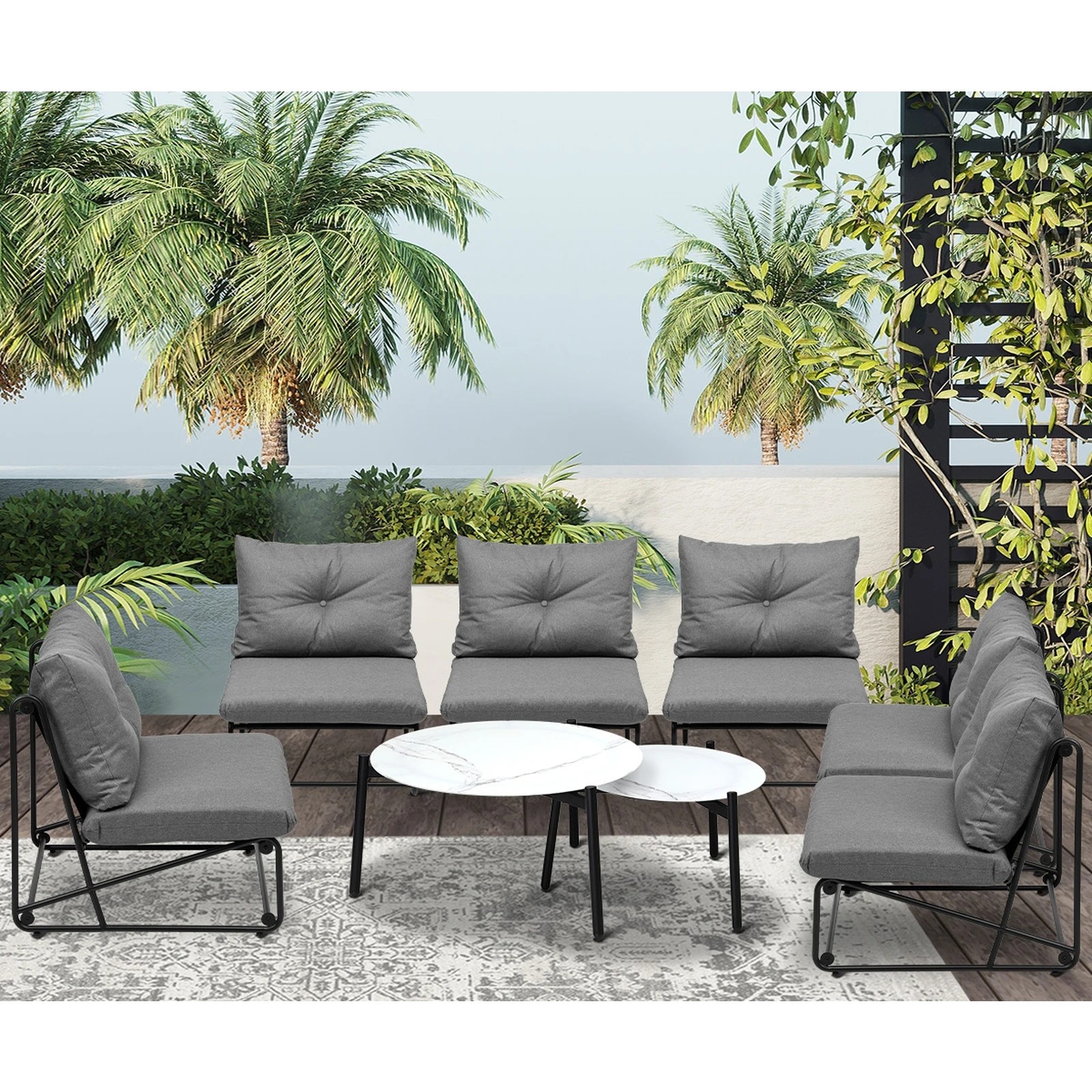 4 Livsip Outdoor Furniture Sofa Set 8-Piece Lounge Setting Table Chairs - Grey, 4 of 9
