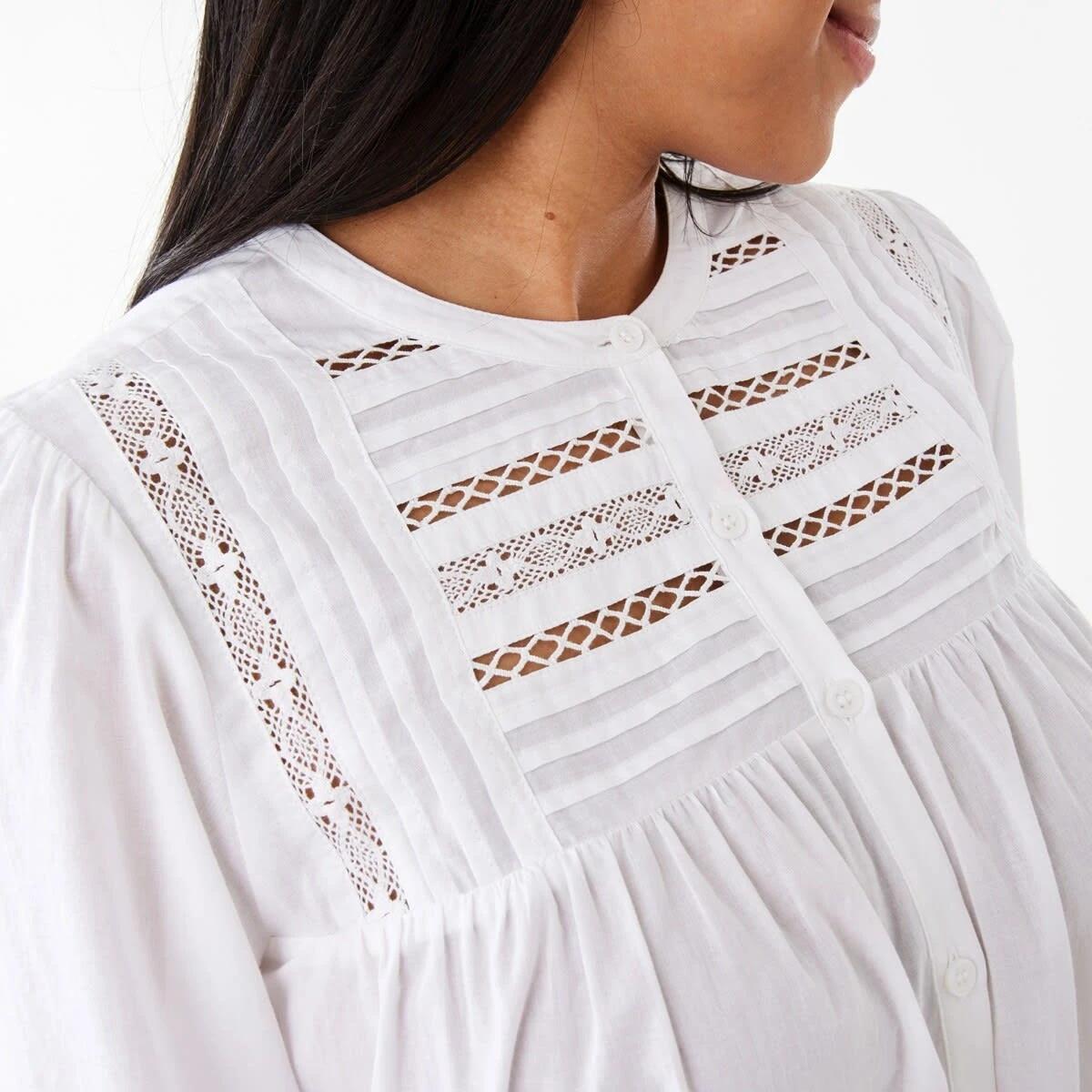 6 Long Sleeve Boho Lace Trim Blouse White, 6 of 7