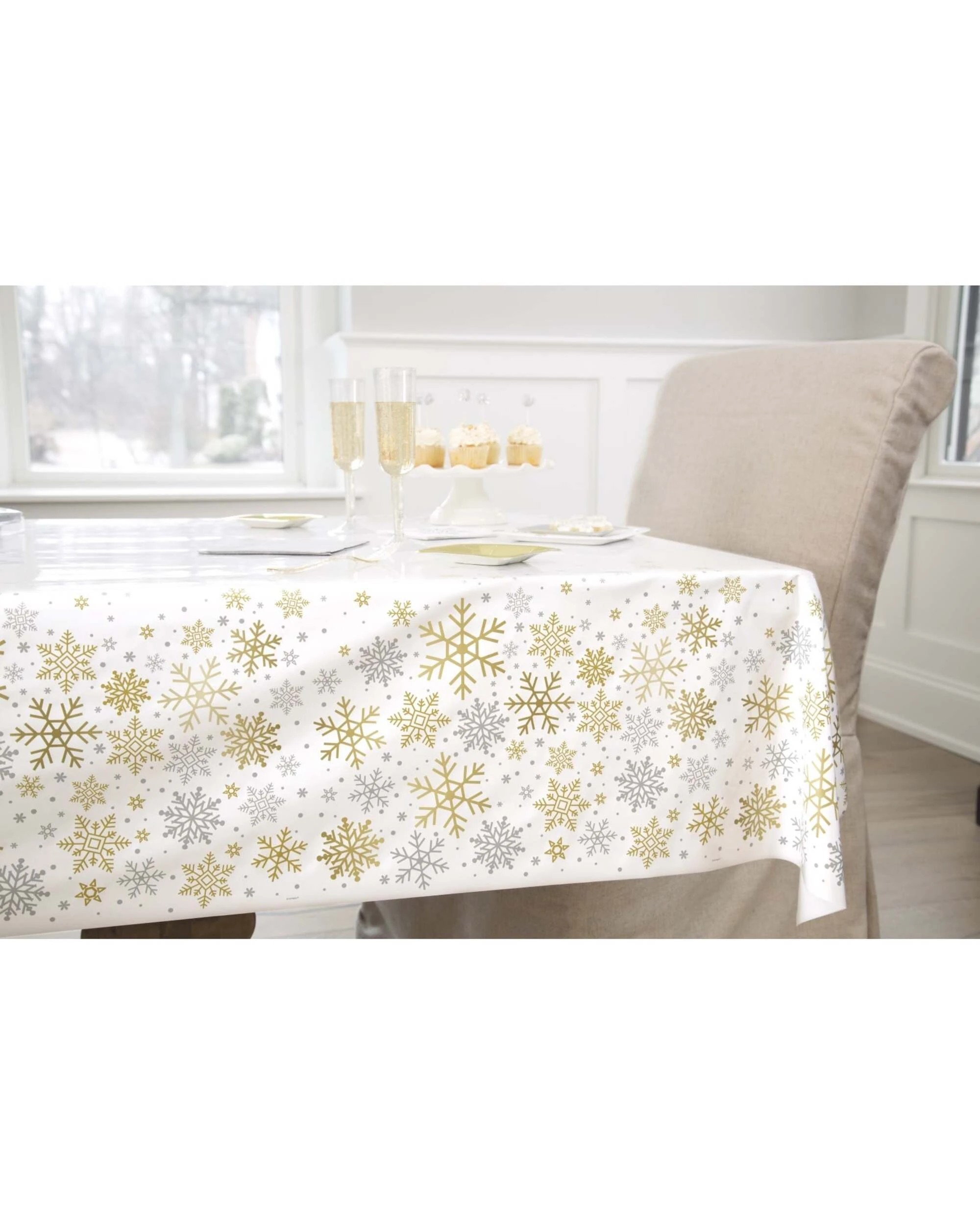 2 Unique Silver and Gold Snowflakes Plastic Tablecloth, 2 of 2