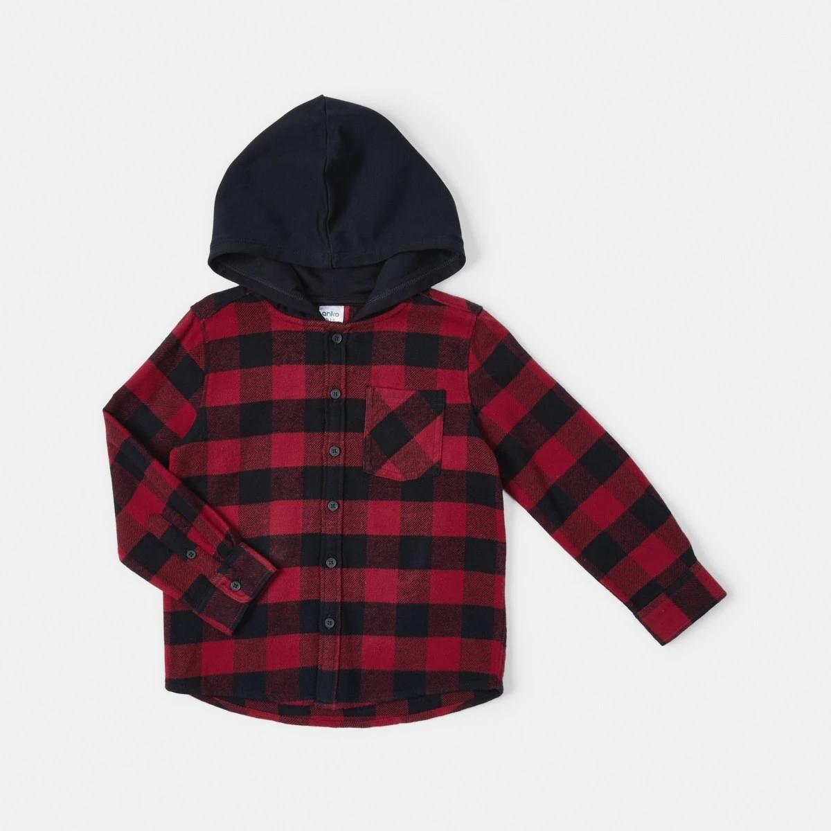 7 Yarn Dye Flannel Shirt With Hood Red Check, 7 of 8