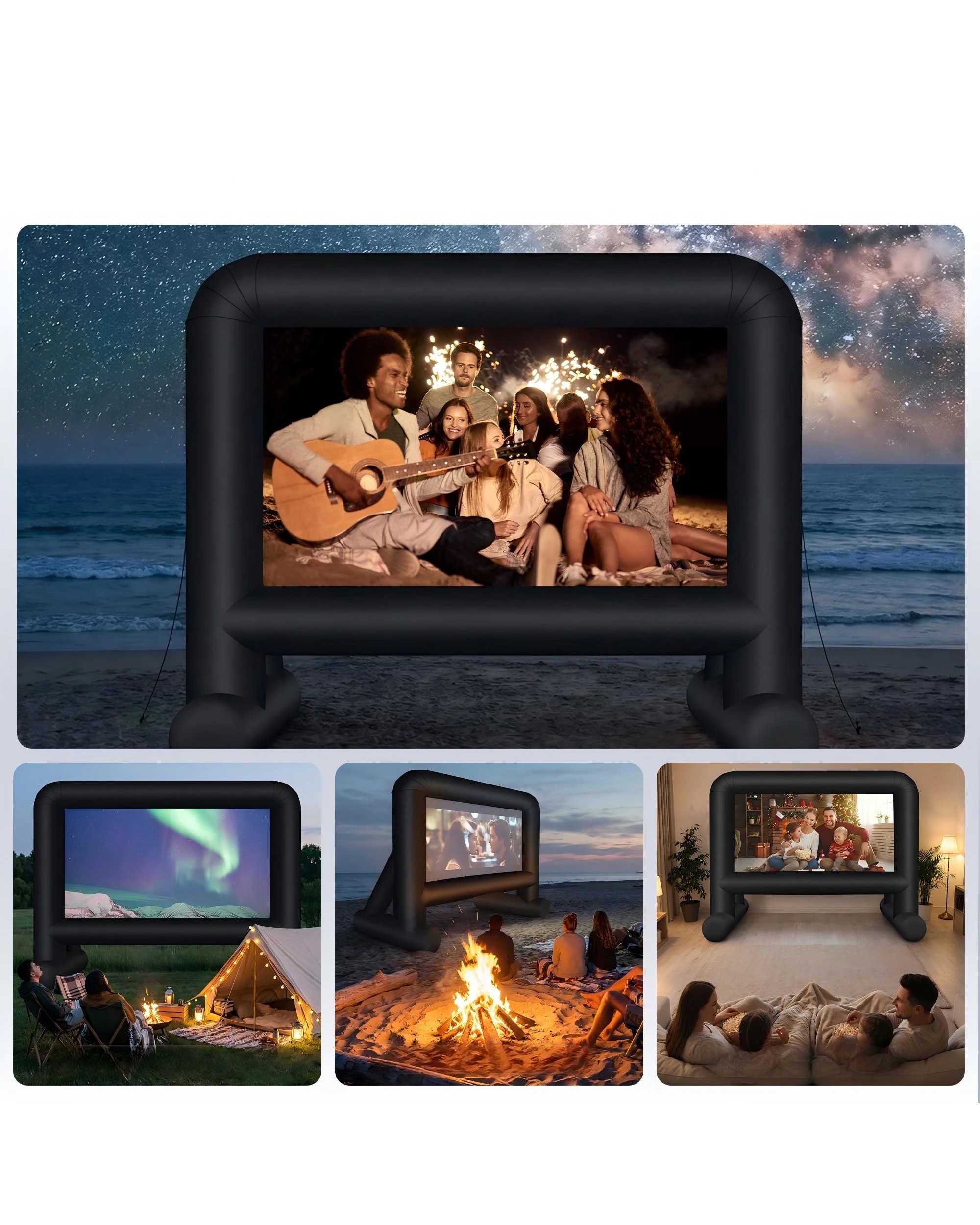 4 Advwin 16ft Inflatable Movie Screen Outdoor Projector Screen with Blower Storage Bag Stakes - Black, 4 of 7