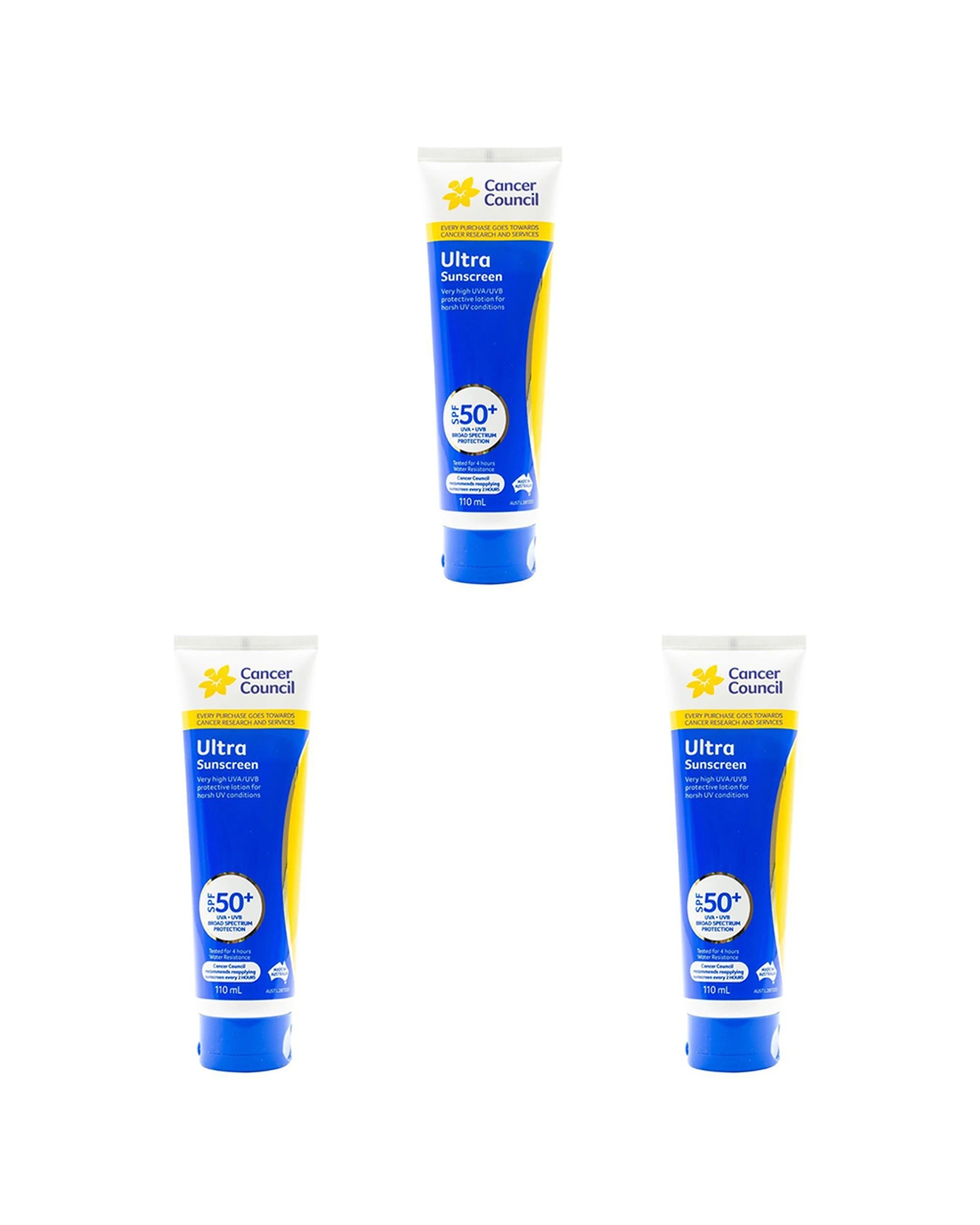 1 Cancer Council 3pk Ultra Sunscreen SPF50 Plus Body Lotion 110ml - Multi, 1 of 3