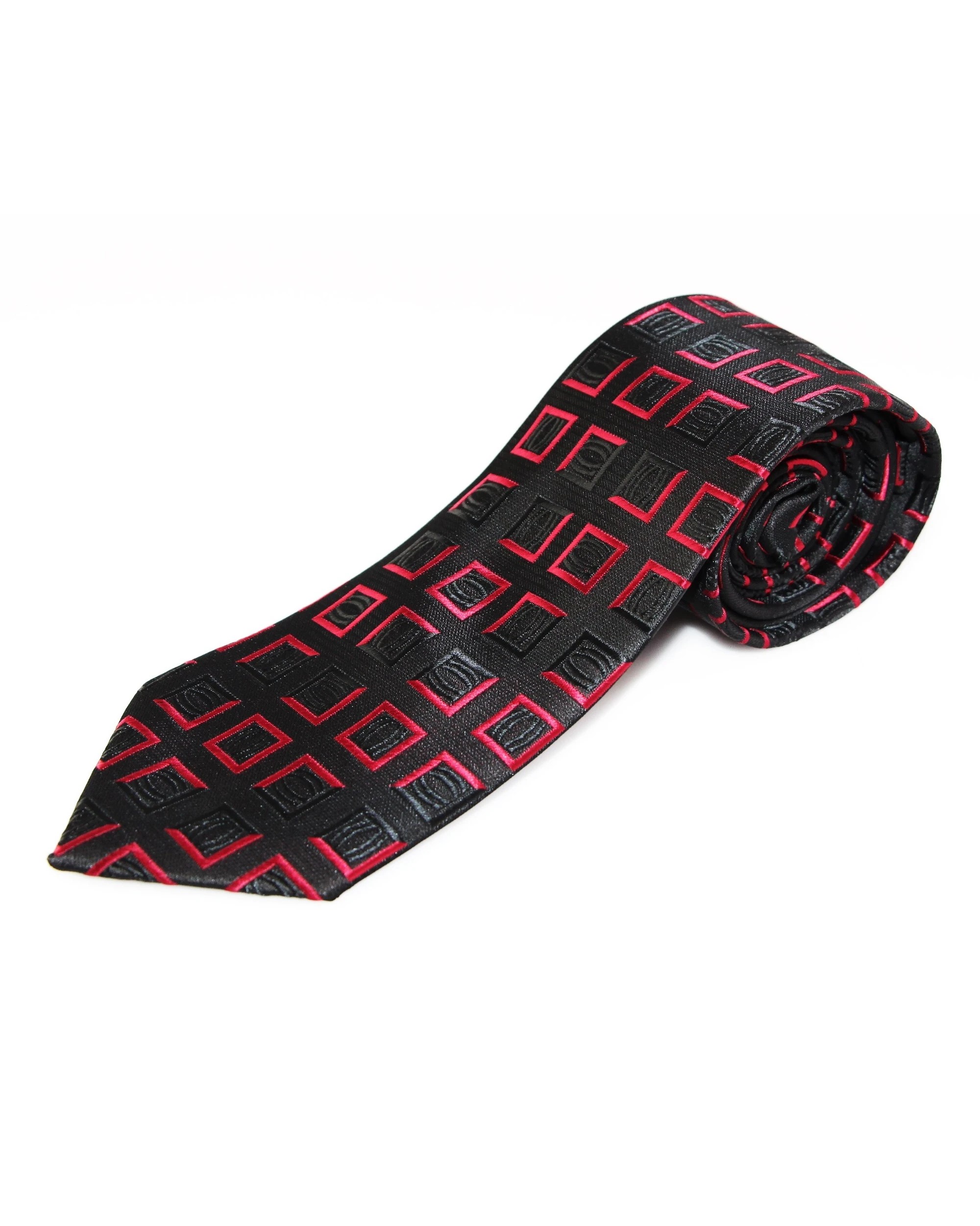 2 Zasel Mens Black & Red Striped Square Box Patterned 8cm Neck Tie, 2 of 2