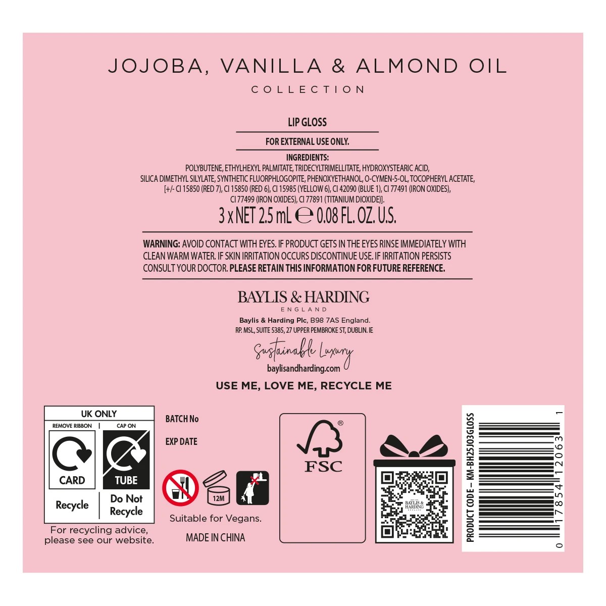 3 Baylis & Harding Signature Collection Glossy Lip Trio - Jojoba, Vanilla and Almond Oil, 3 of 4