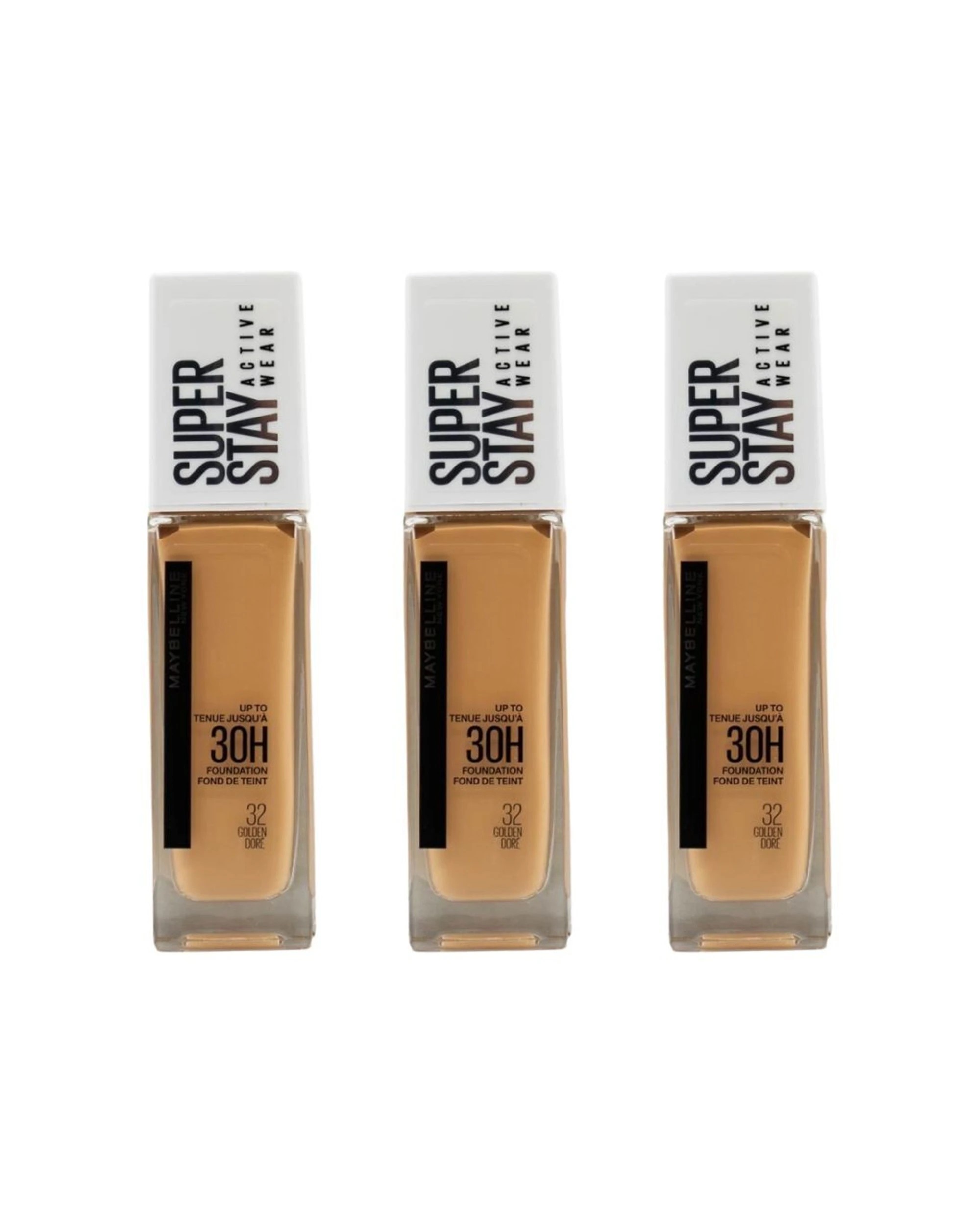 1 Maybelline 3PK 30ml Foundation Super Stay Active Wear 30H Full Coverage 32 - Brown, 1 of 4