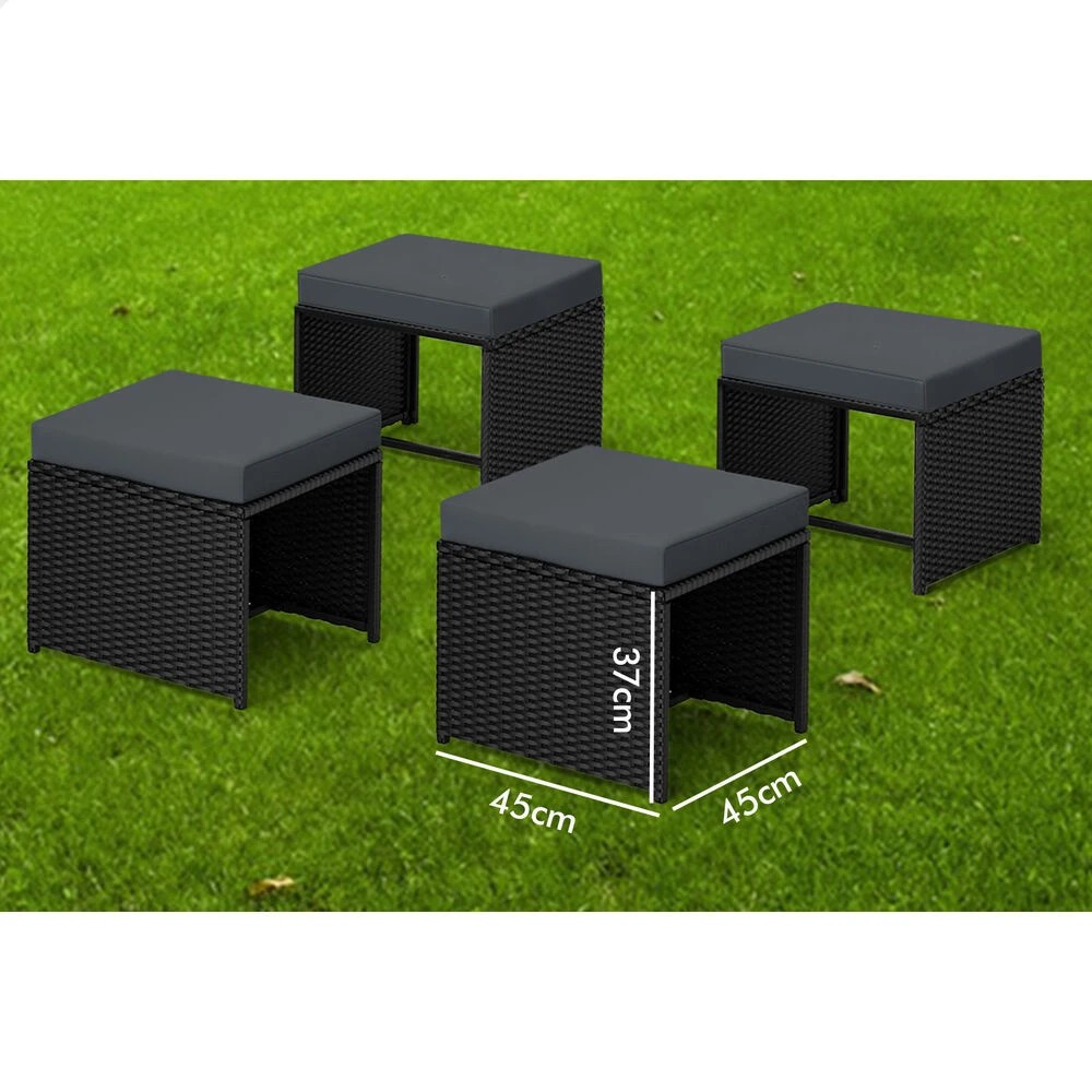 7 Alfordson Outdoor Patio Set 4 PCS Ottoman Wicker Garden Furniture - Brown, 7 of 9