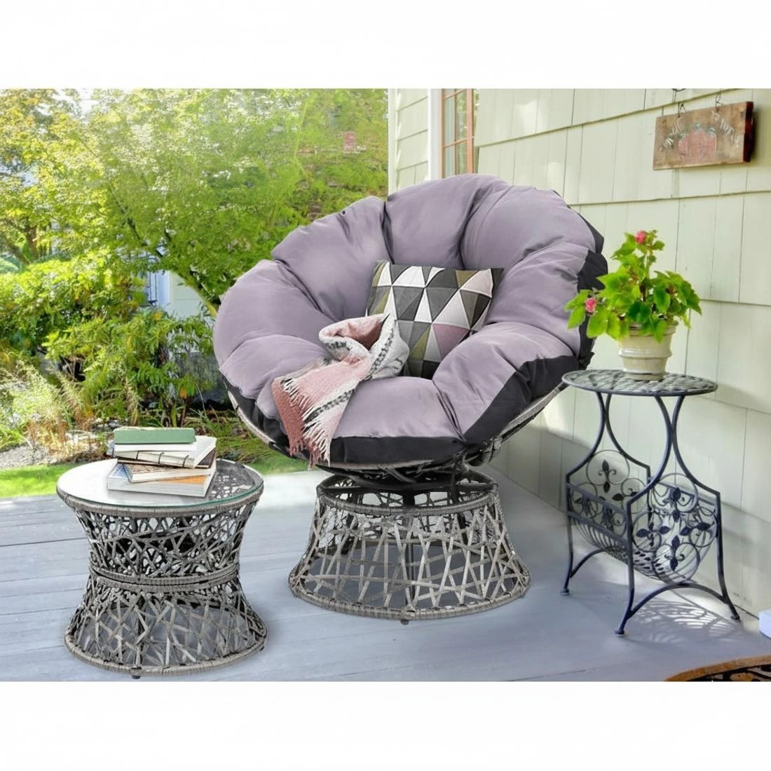 4 Gardeon Outdoor Lounge Setting Papasan Chair Wicker Table Garden Furniture - Grey, 4 of 6