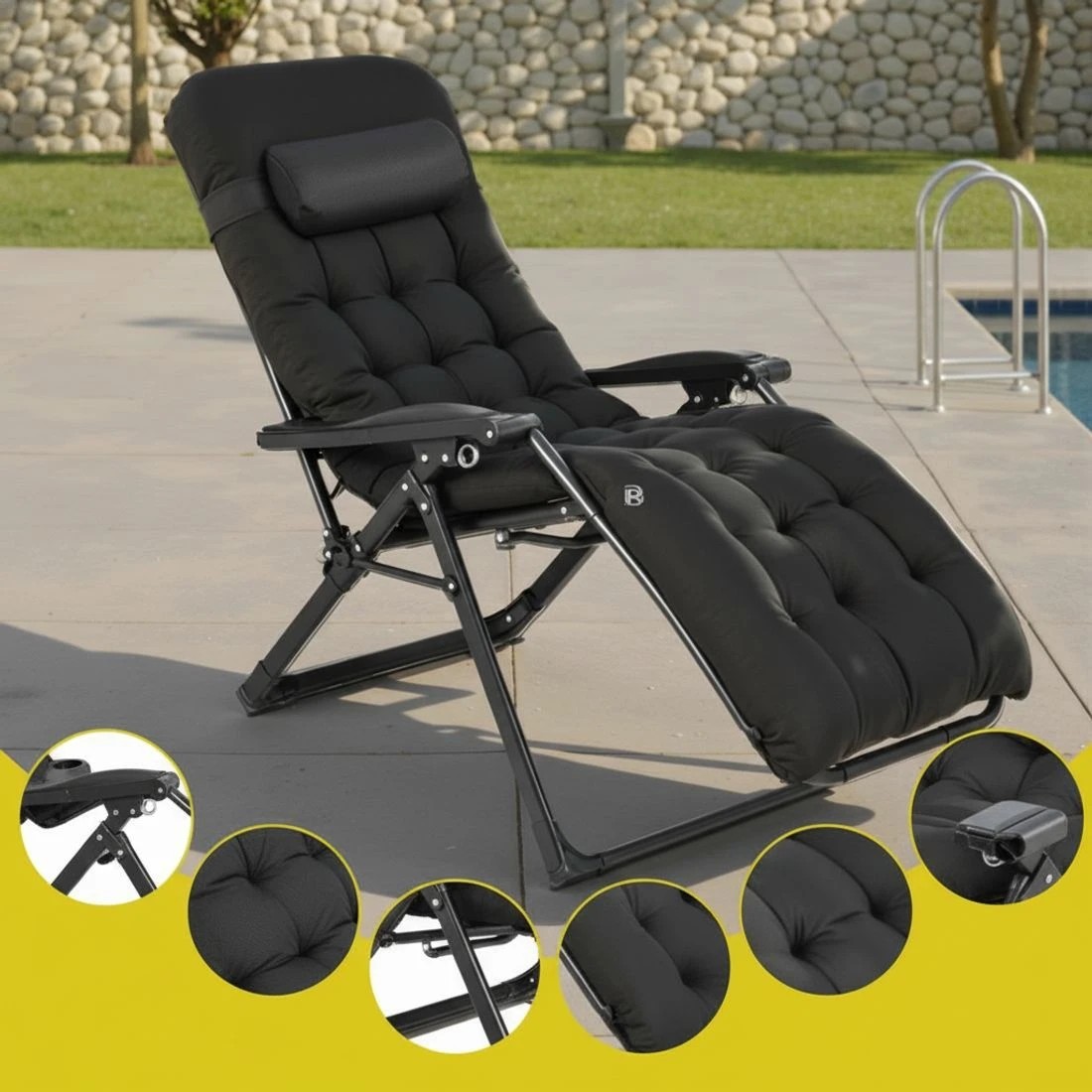 7 Gardeon Zero Gravity Sun Lounger Folding Recliner Adjustable Textilene Chair Removable Headrest Outdoor Relax - black, 7 of 7