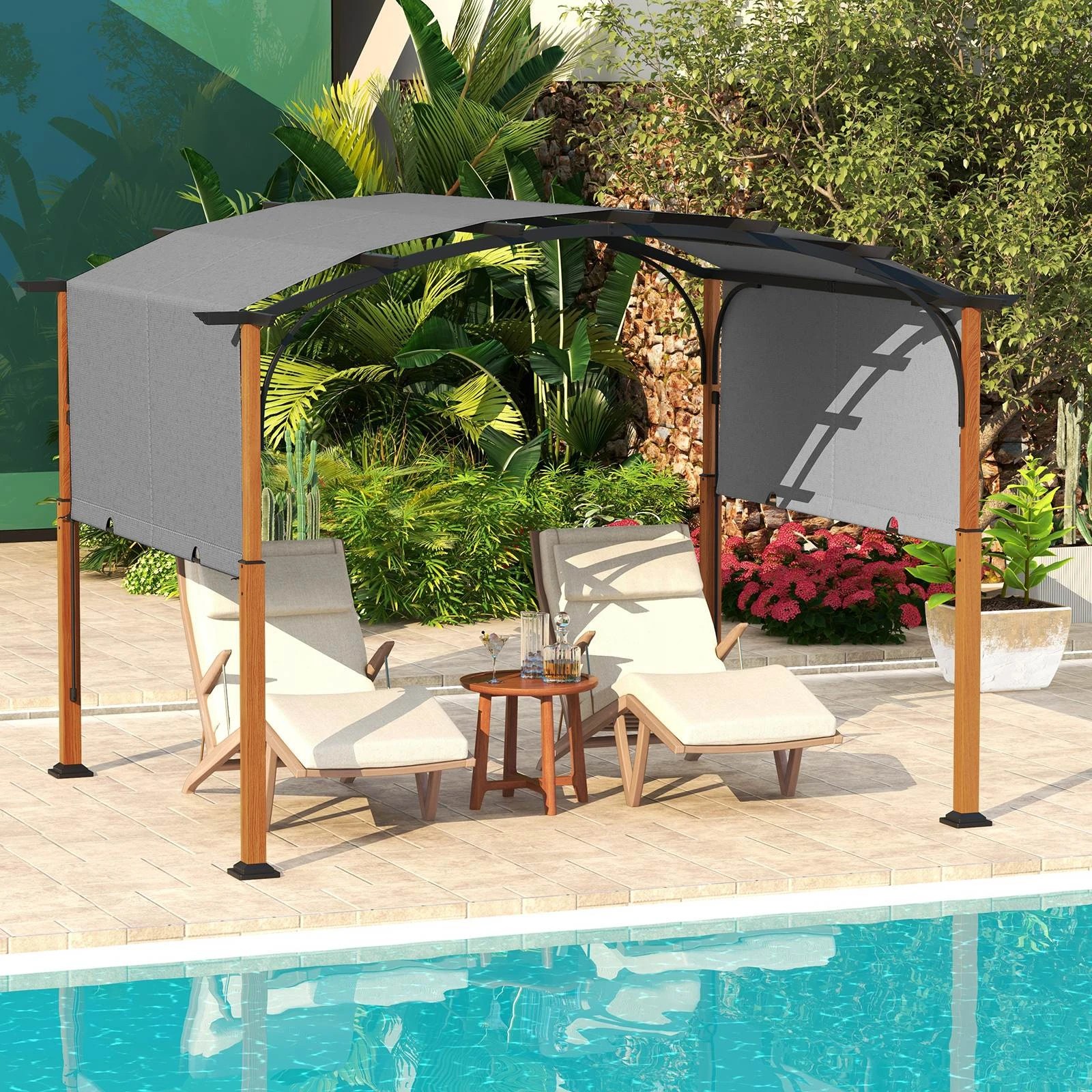 2 Costway 3 x 3.6m Outdoor Retractable Pergola Arched Patio Pergola - Grey, 2 of 2
