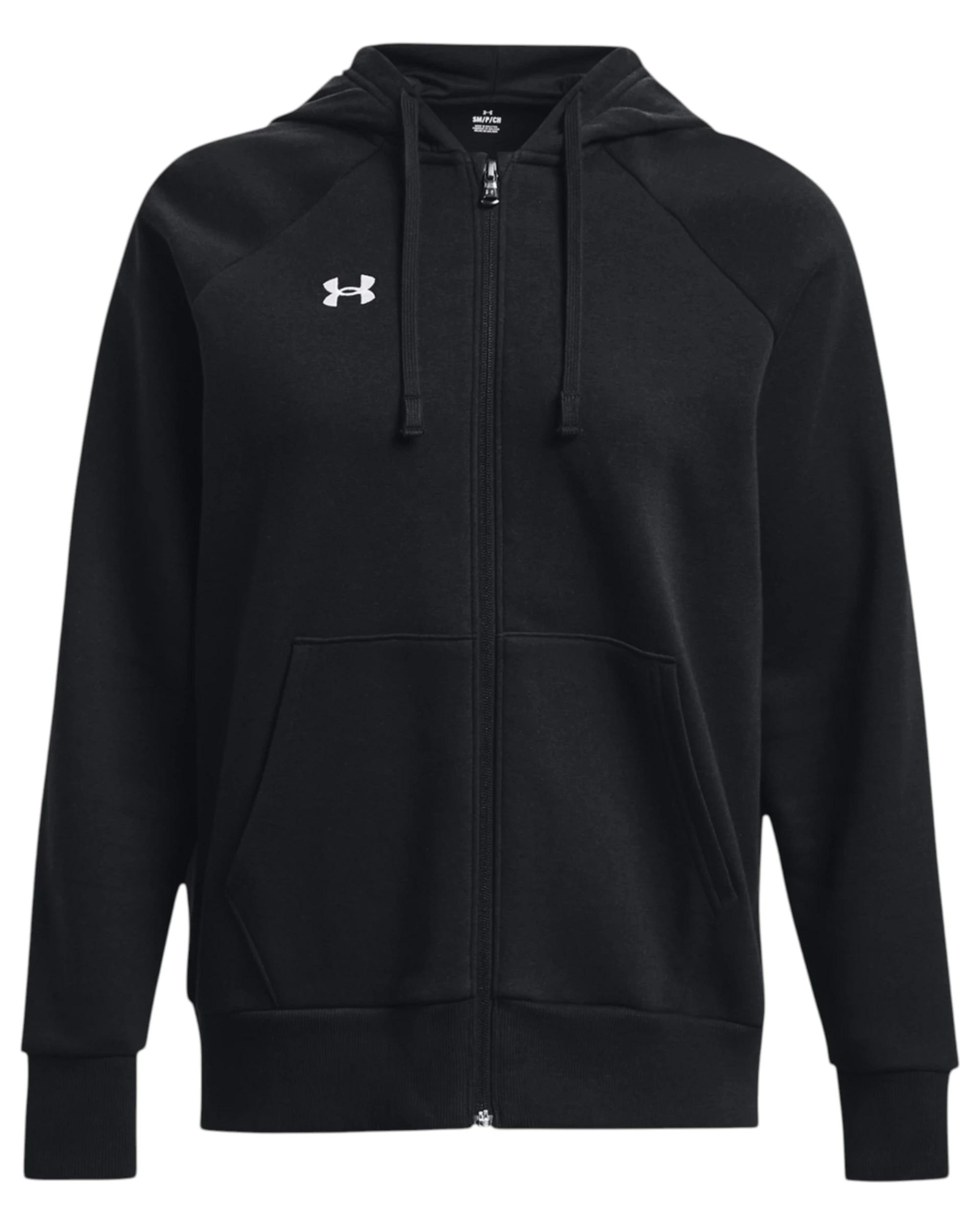 1 Under Armour Womens Rival Fleece Full Zip Black Hooded Jacket BLACK, 1 of 6