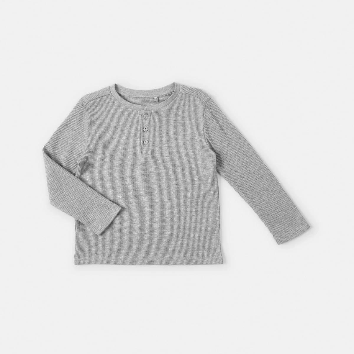 7 Waffle Henley Long Sleeve T-shirt Kgry Marle, 7 of 8