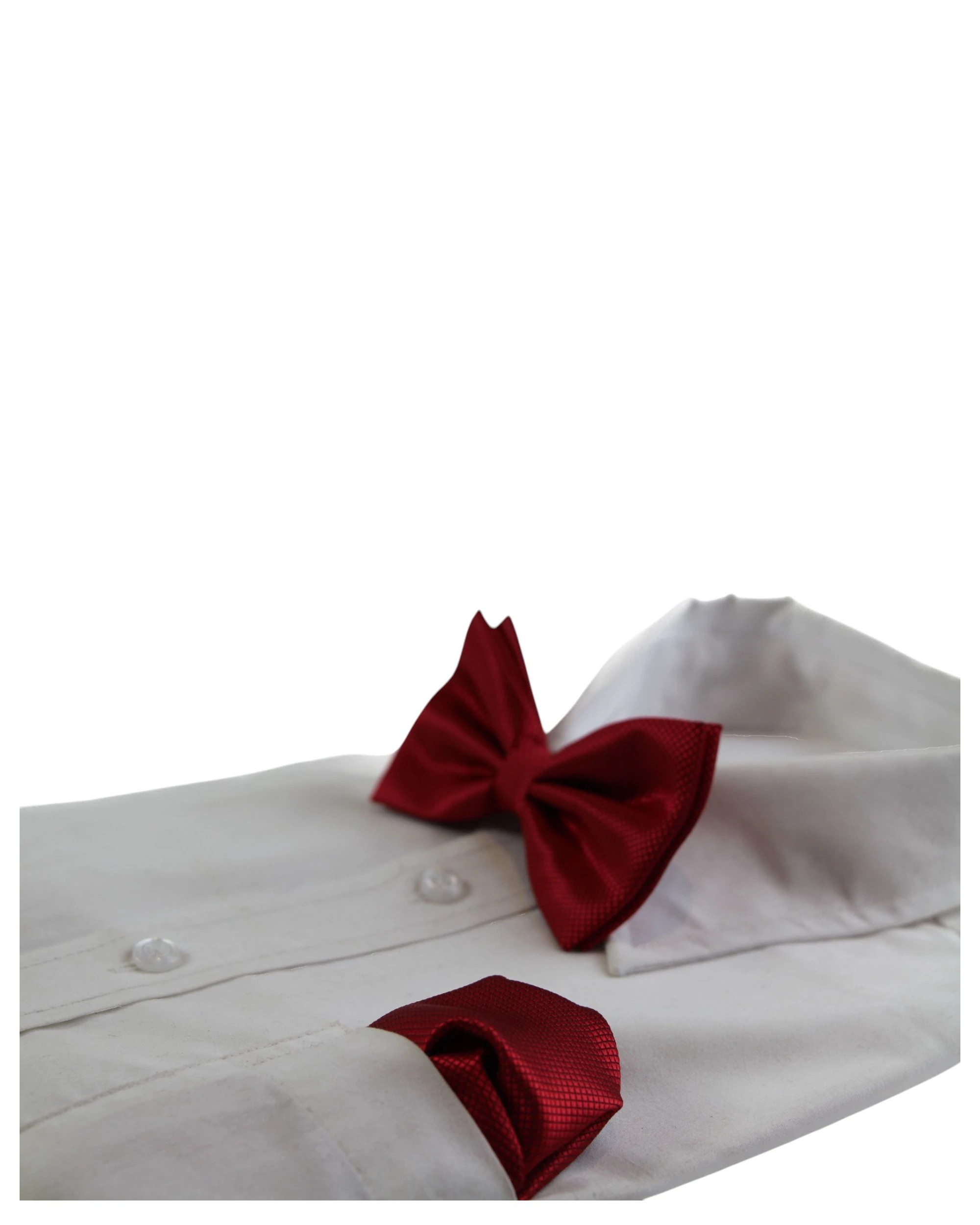 3 Zasel Mens Plain Coloured Checkered Bow Tie & Matching Pocket Square Set - Red, 3 of 3