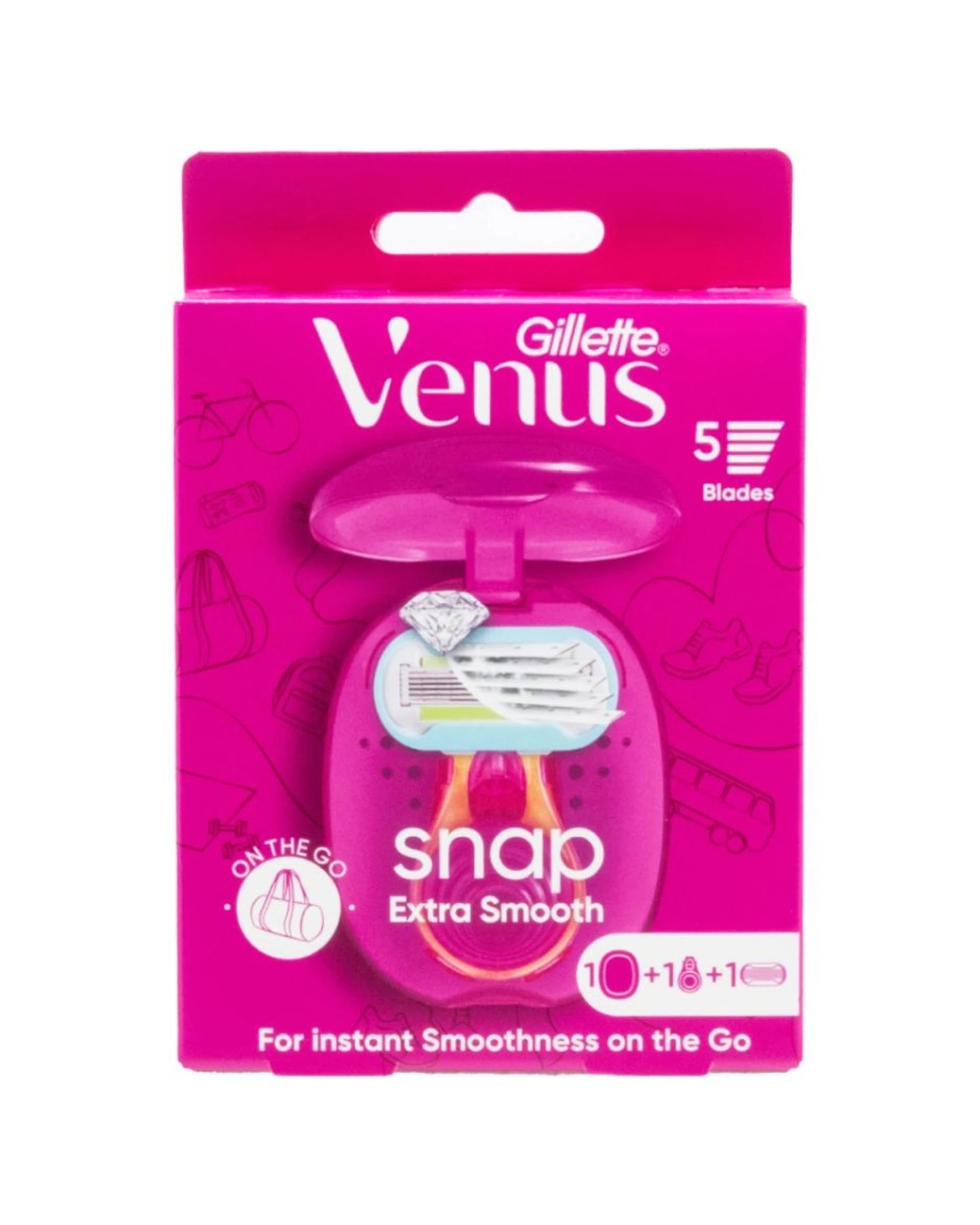 2 Gillette 6PK Venus 5 Snap Extra Smooth Razor With Mini Handle And Travel Case - Pink, 2 of 3