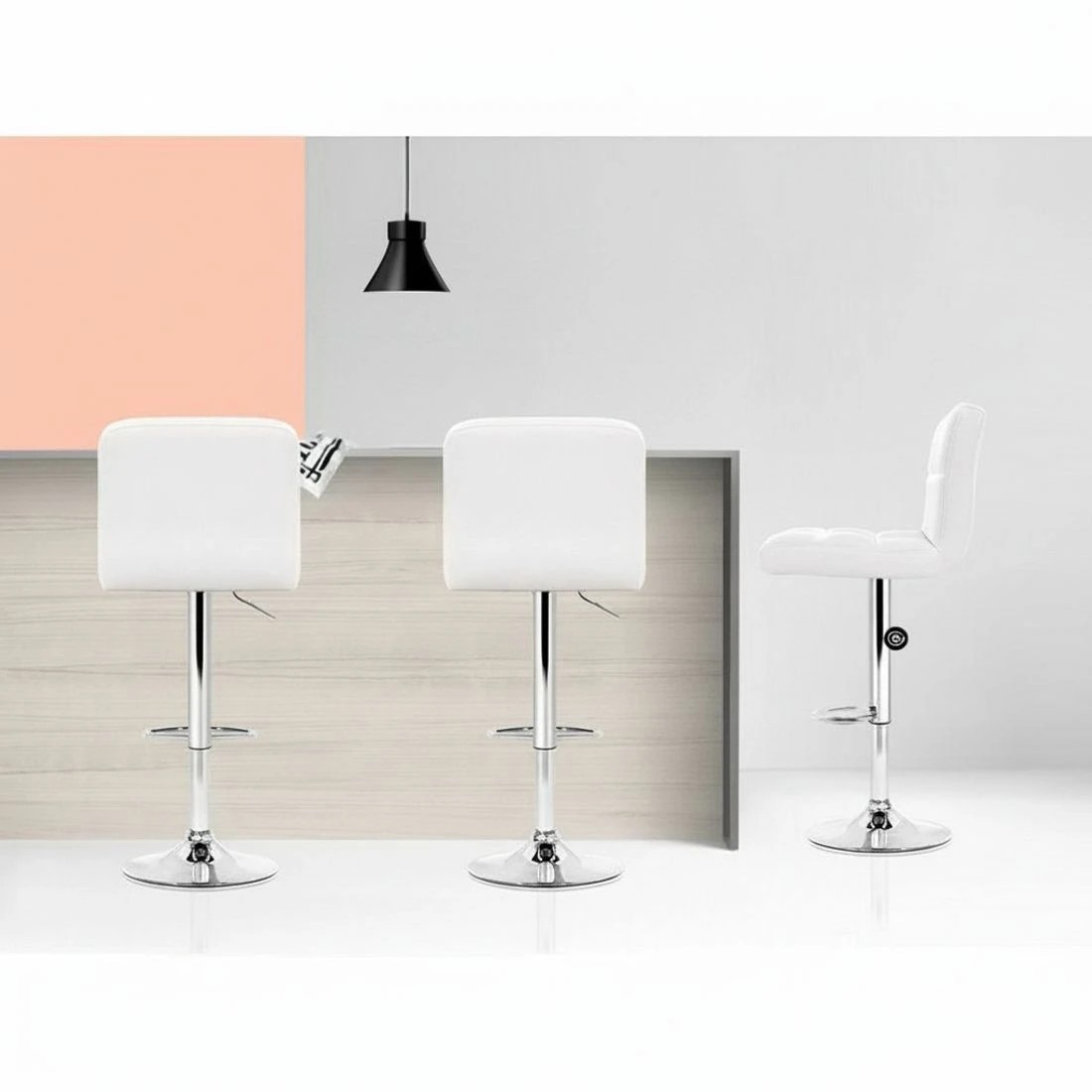 6 Artiss 2x Bar Stools Leather Gas Lift - White, 6 of 8