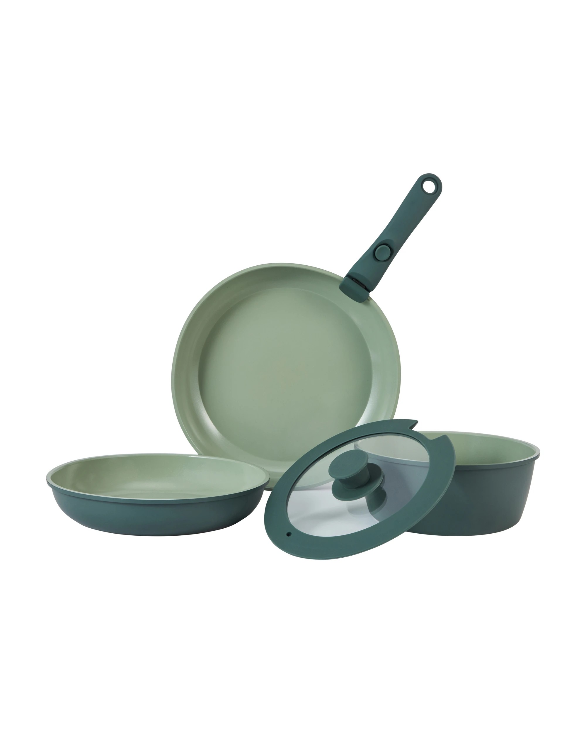 1 3 Piece Ceramic Cookware Set with Detachable Handle - Green, 1 of 9