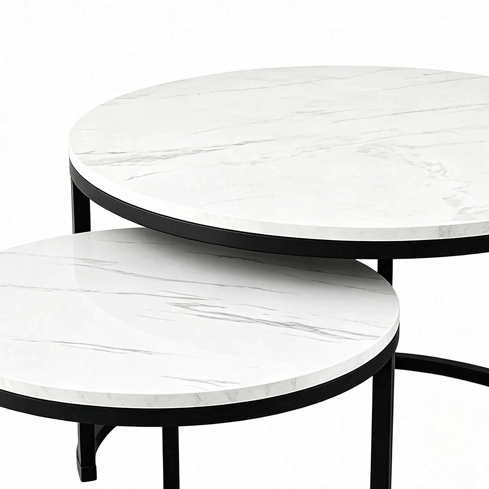 6 Ausway Round Nesting Coffee Table Set of 2 with Sturdy Steel Frames, 6 of 7