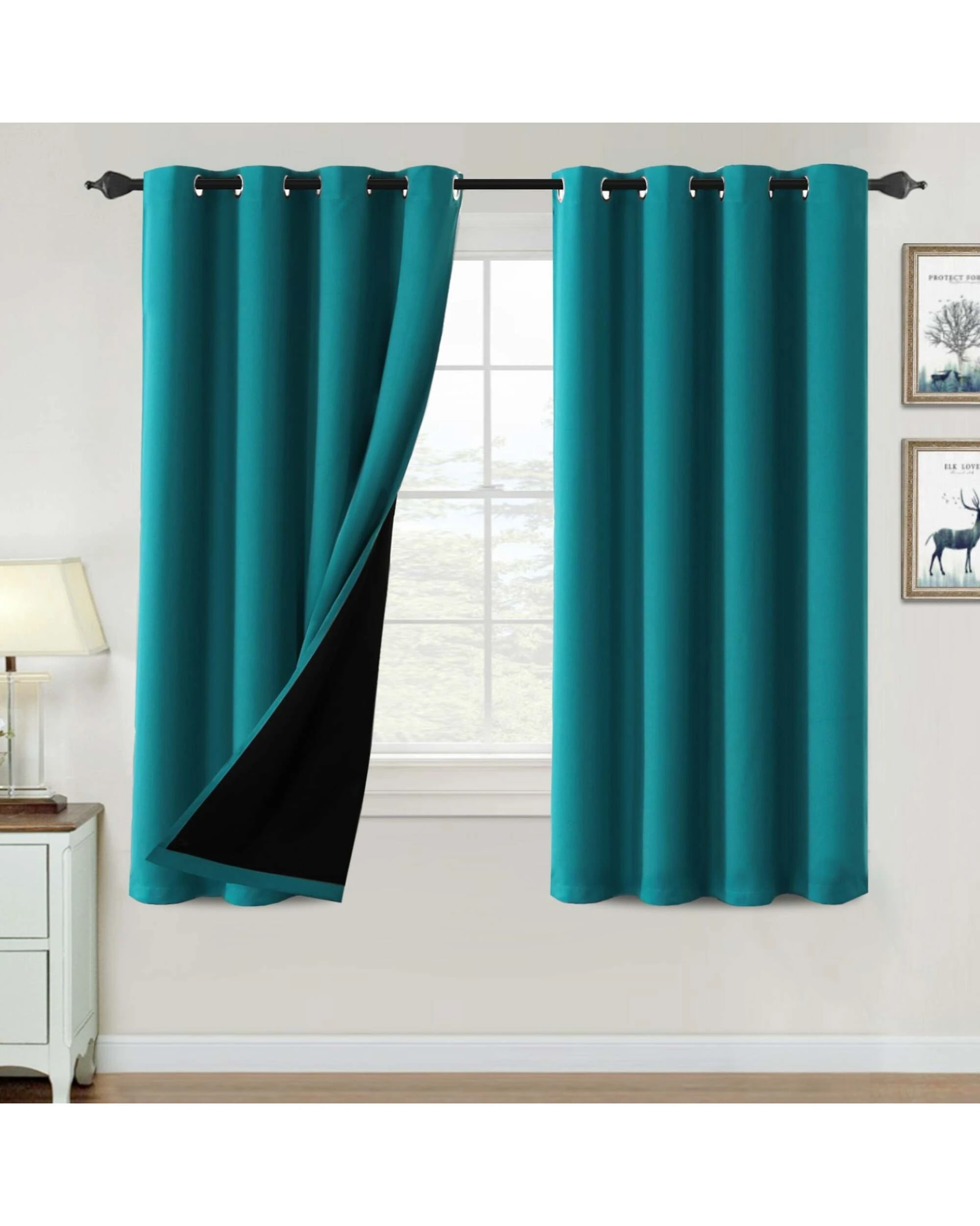 1 Smarcute Blockout Grommet Curtain with Black Liner Backing - 2X 132x160cm - Blue, 1 of 4