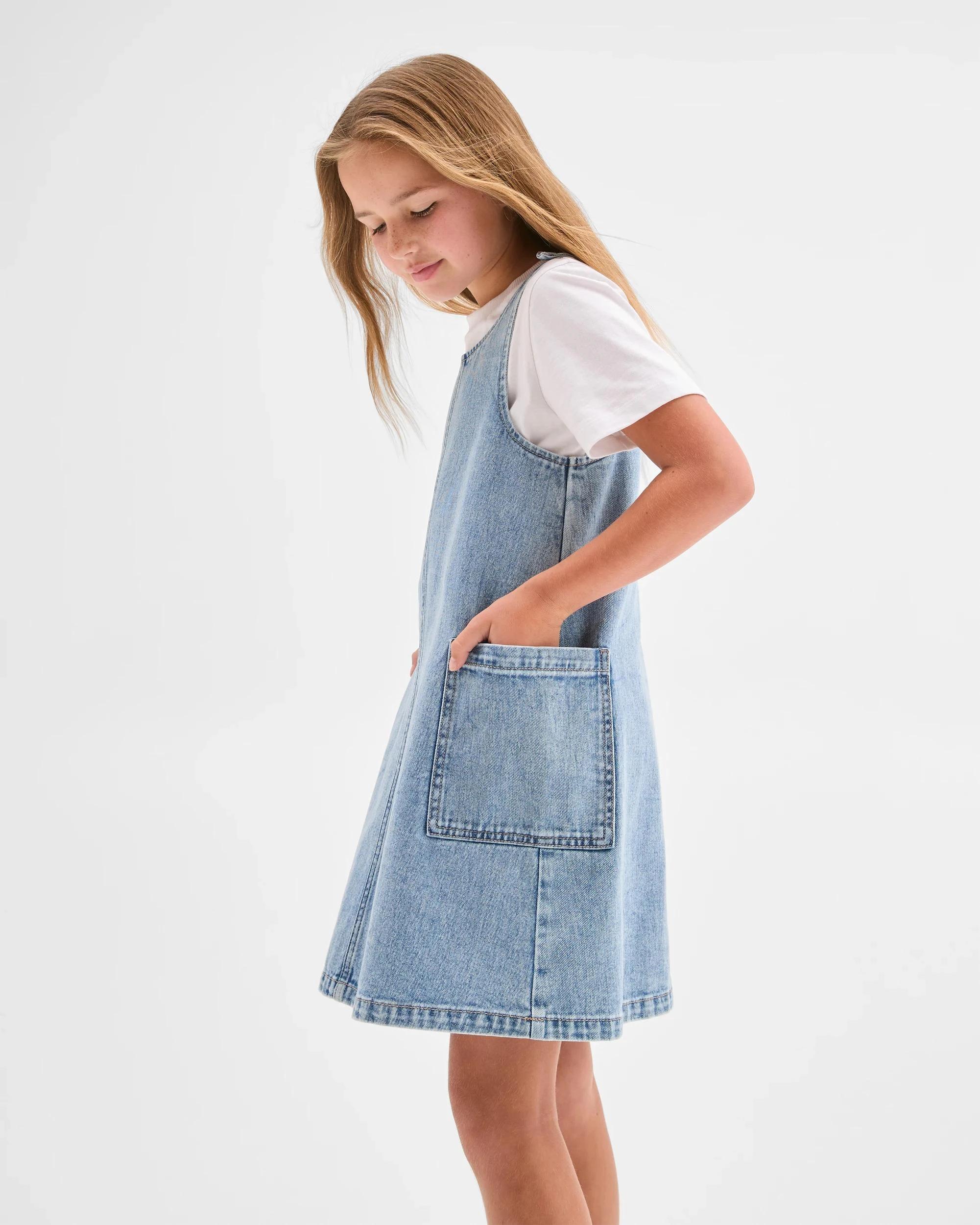 1 Target Denim Denim Woven Pinafore Dress LIGHT WASH, 1 of 7