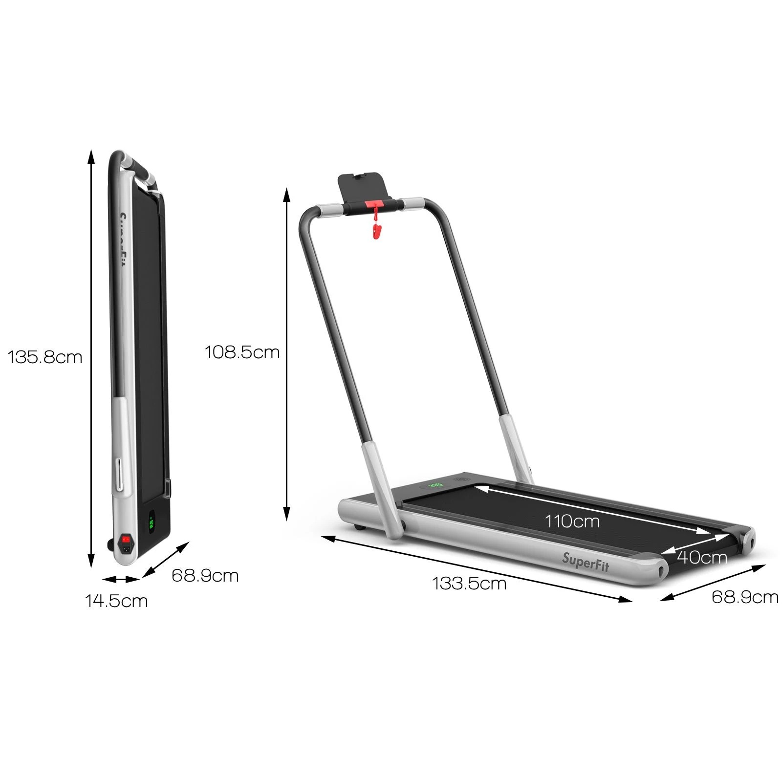 2 Costway 2in1 Electric Treadmill 12kmh APP Folding Running Machine Walking Pad w/LED Display - Silver, 2 of 2