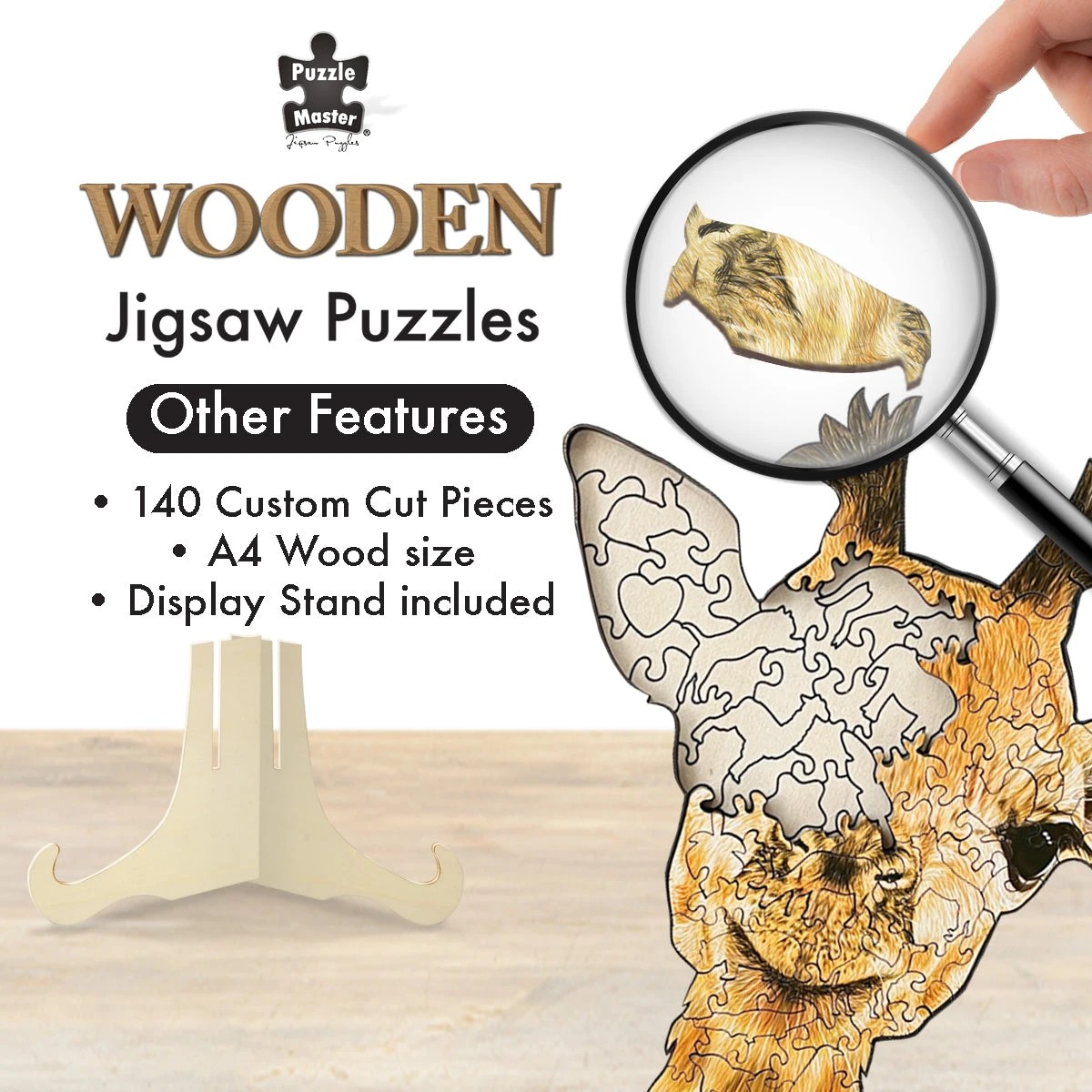 4 Puzzle Master 128 Piece Wooden Jigsaw Puzzle Giraffe, 4 of 9