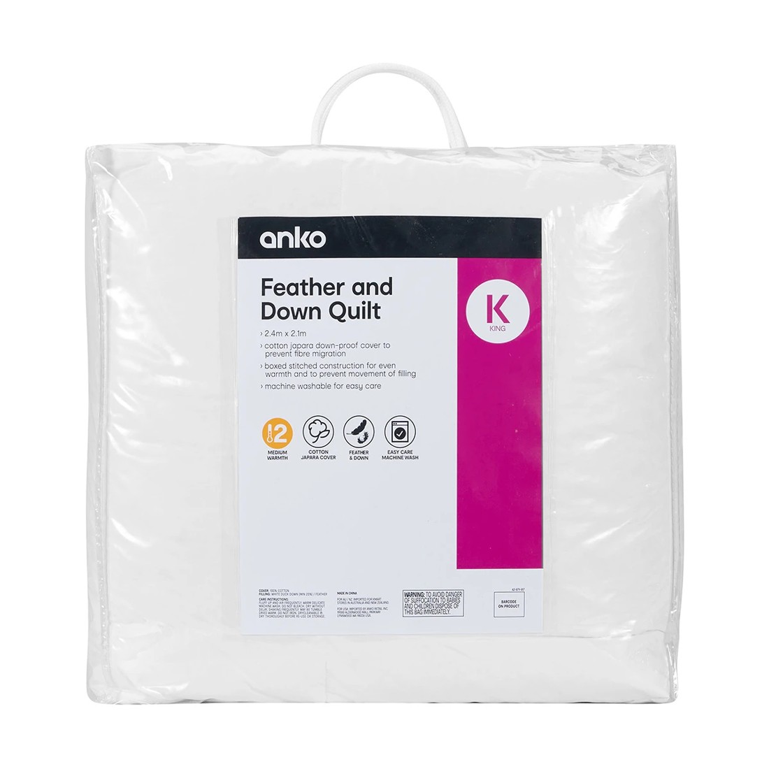 1 Medium Warmth Feather and Down Quilt - King Bed, White, 1 of 5