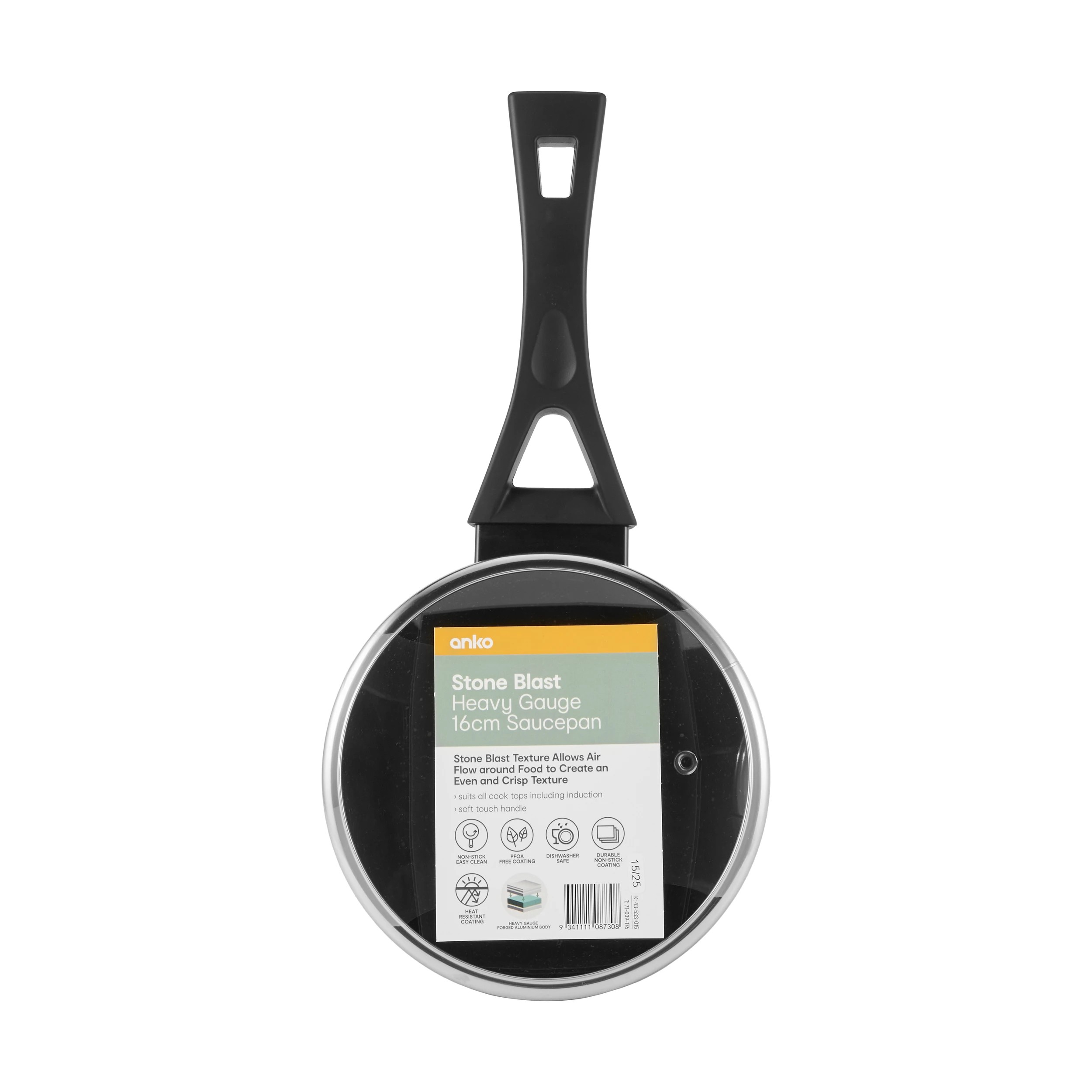 6 16cm Stone Blast Heavy Gauge Saucepan - Black, 6 of 6