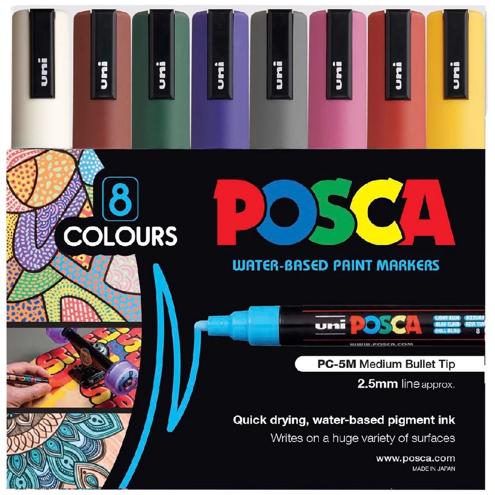 1 POSCA PC 5M Paint Markers Dark Colours Assorted 8 Pack, 1 of 4