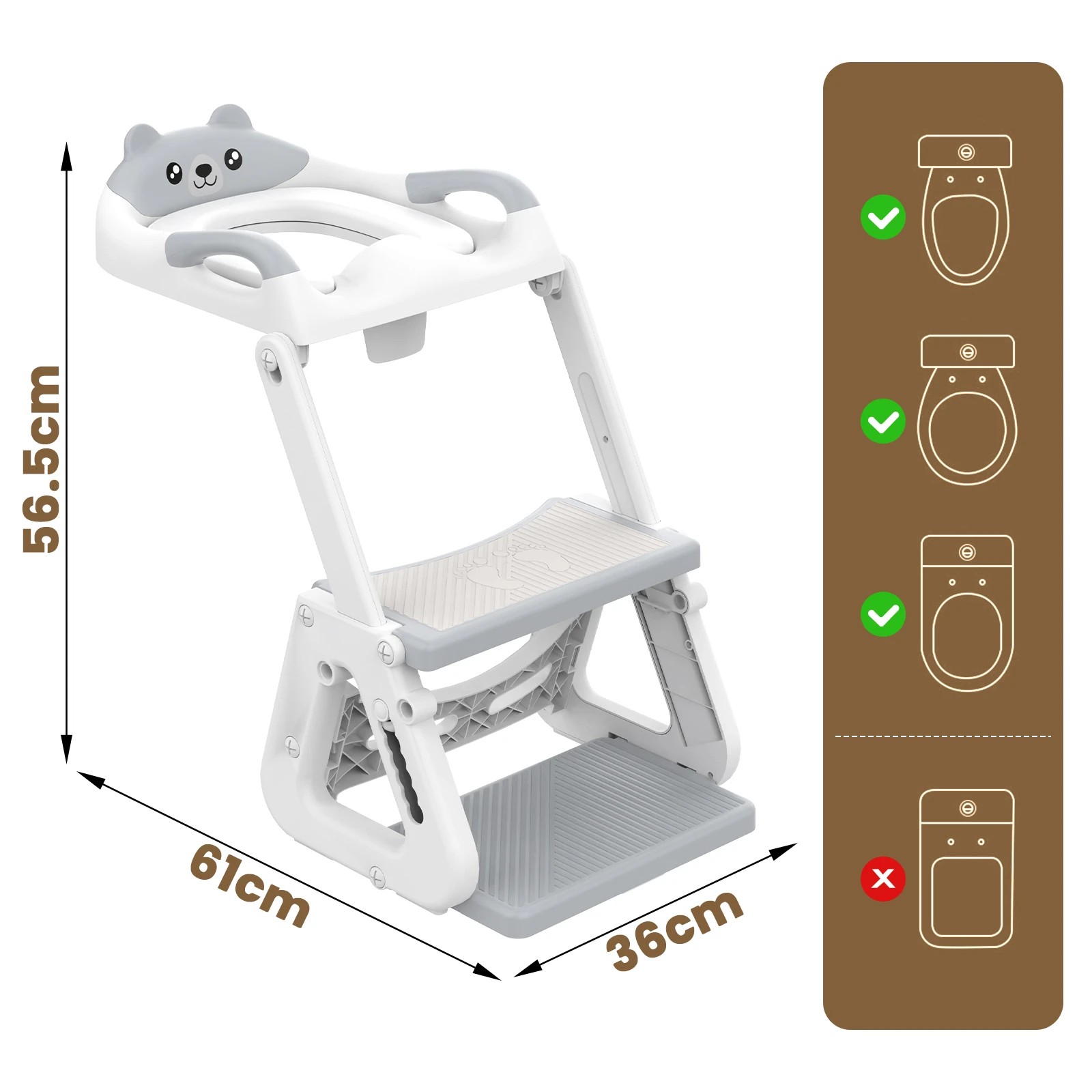 3 Advwin Foldable 2-in-1 Toddler Potty Training Seat Toddler Stool Height Adjustable Toilet Training Seat - Grey, 3 of 7