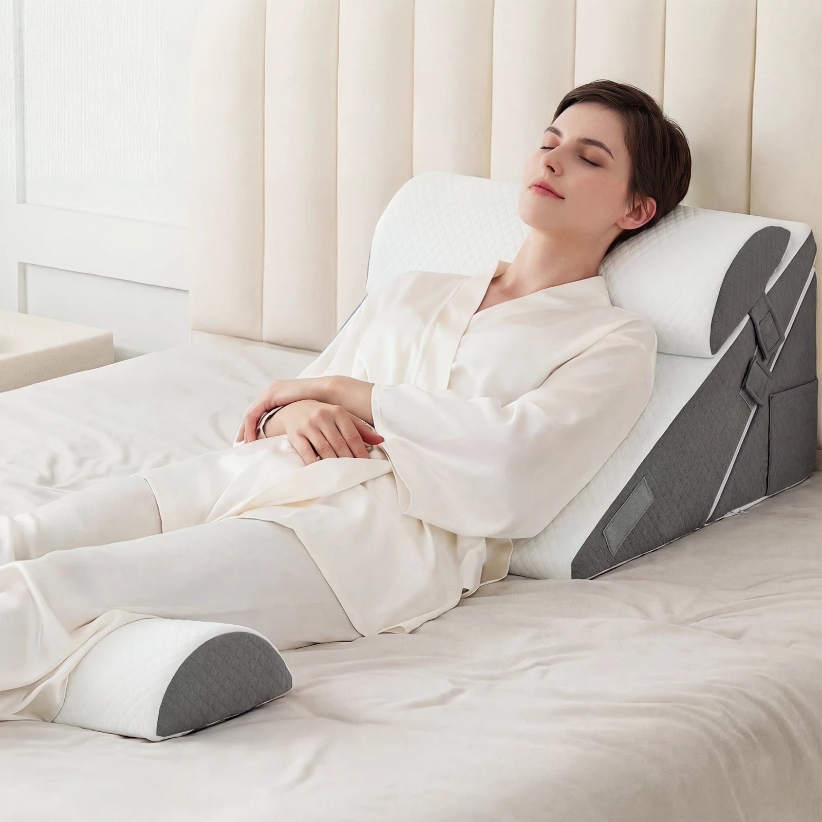 8 Advwin Bed Wedge Pillow Set 4 Pcs Adjustable Foam Reading Pillow - White, 8 of 9