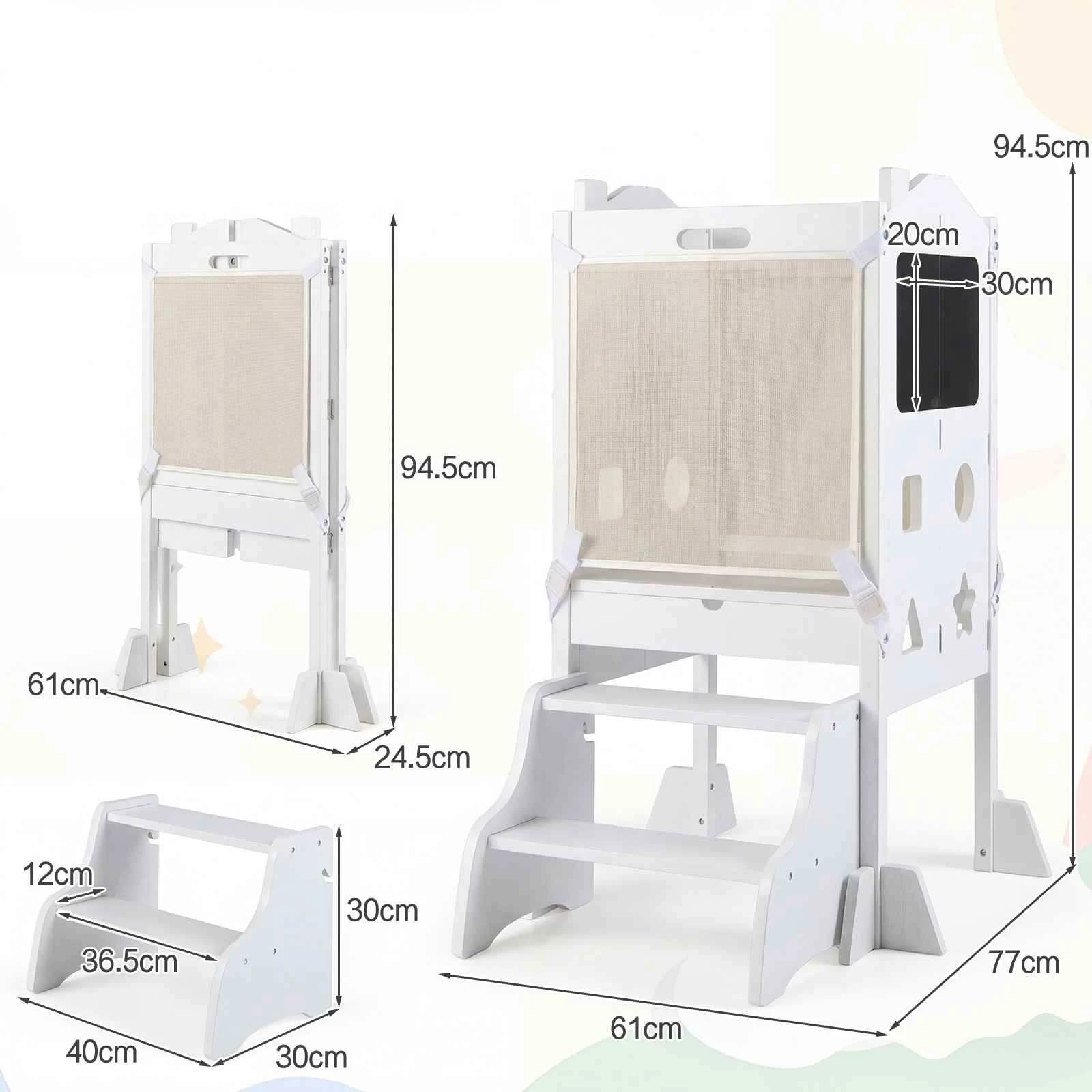 2 Costway Foldable Tower 3 Mode Step Stool Wood Standing Kitchen Tower - White, 2 of 3